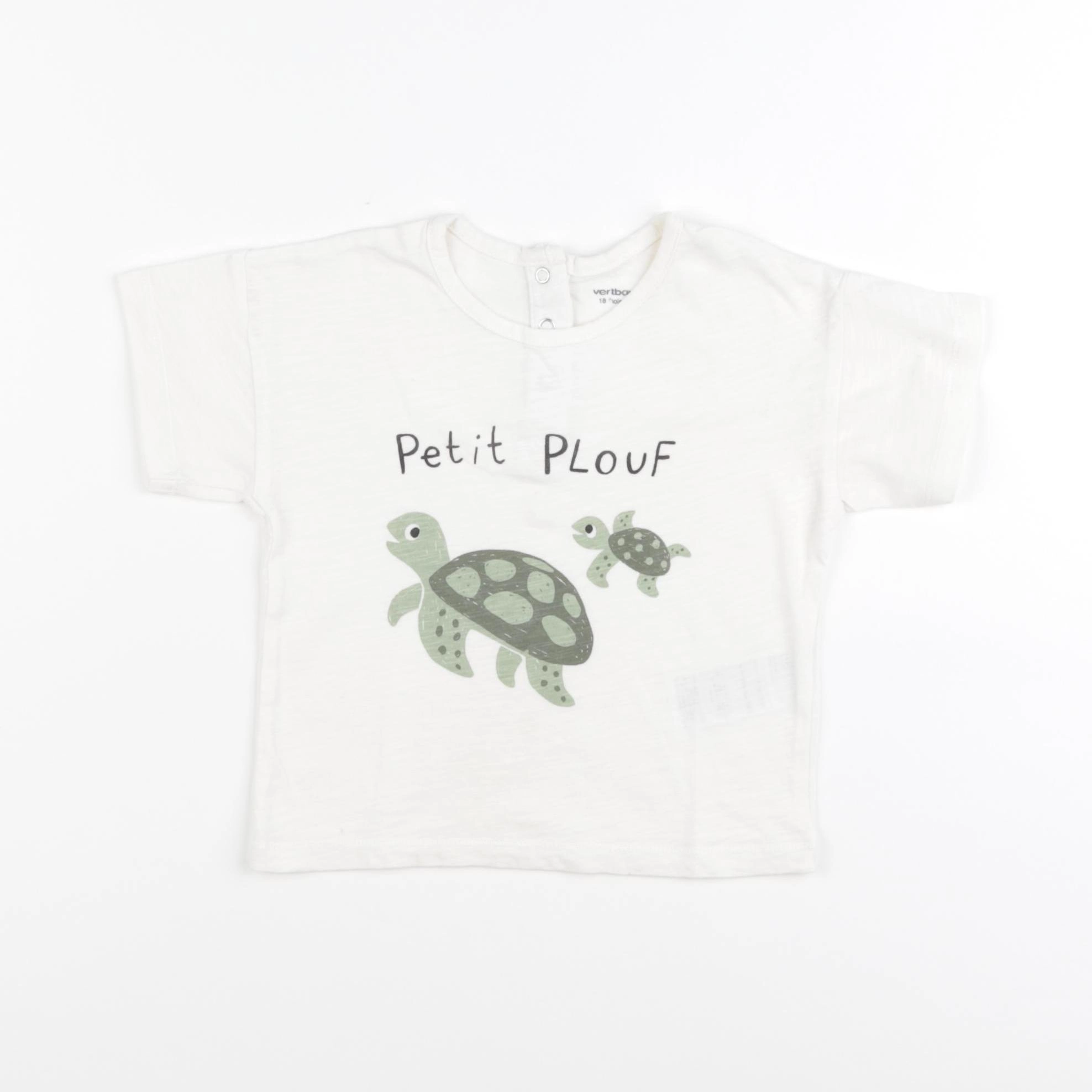 Vertbaudet - tee-shirt beige, vert - 18 mois