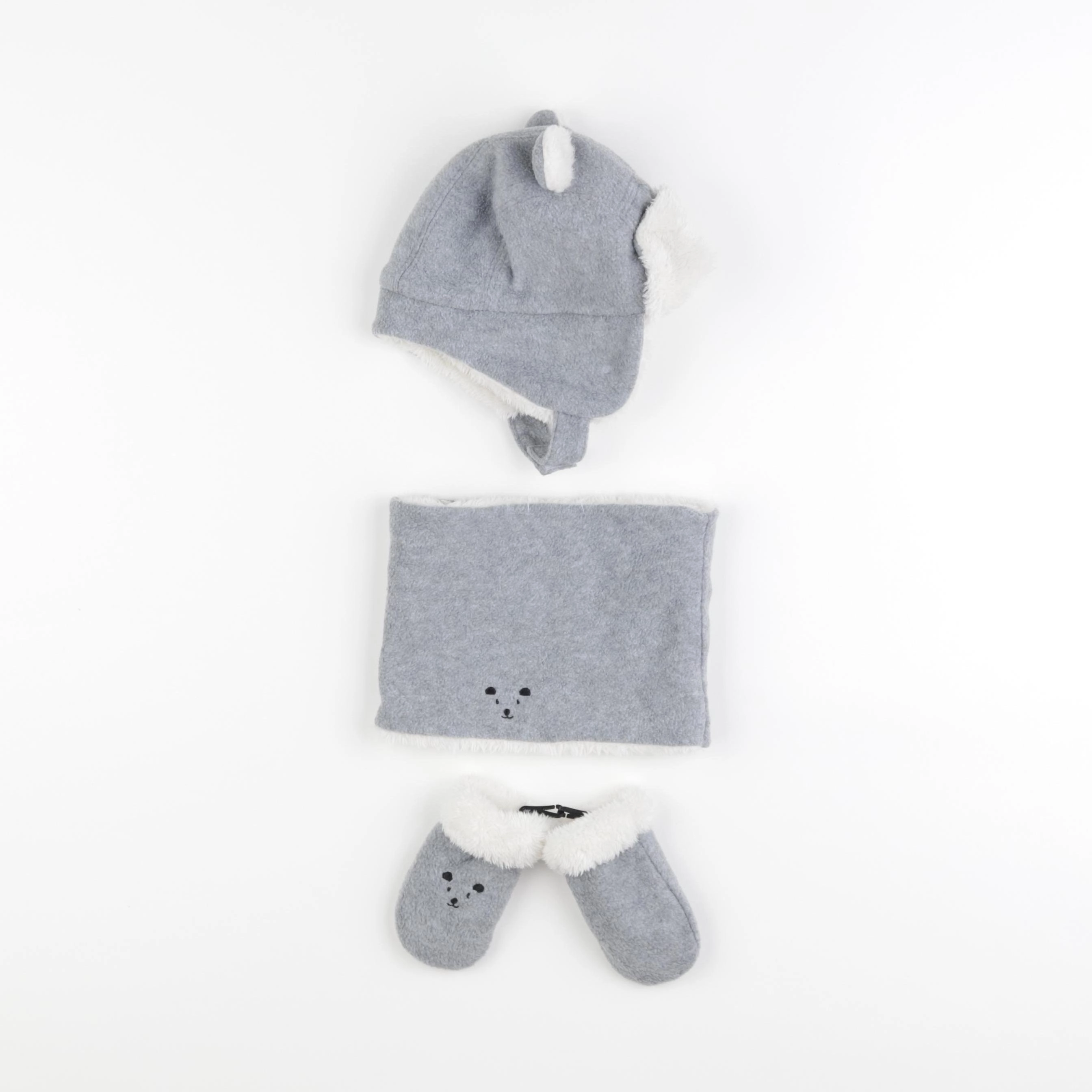 Vertbaudet - ensemble bonnet/moufles/tour de cou gris - 12/18 mois