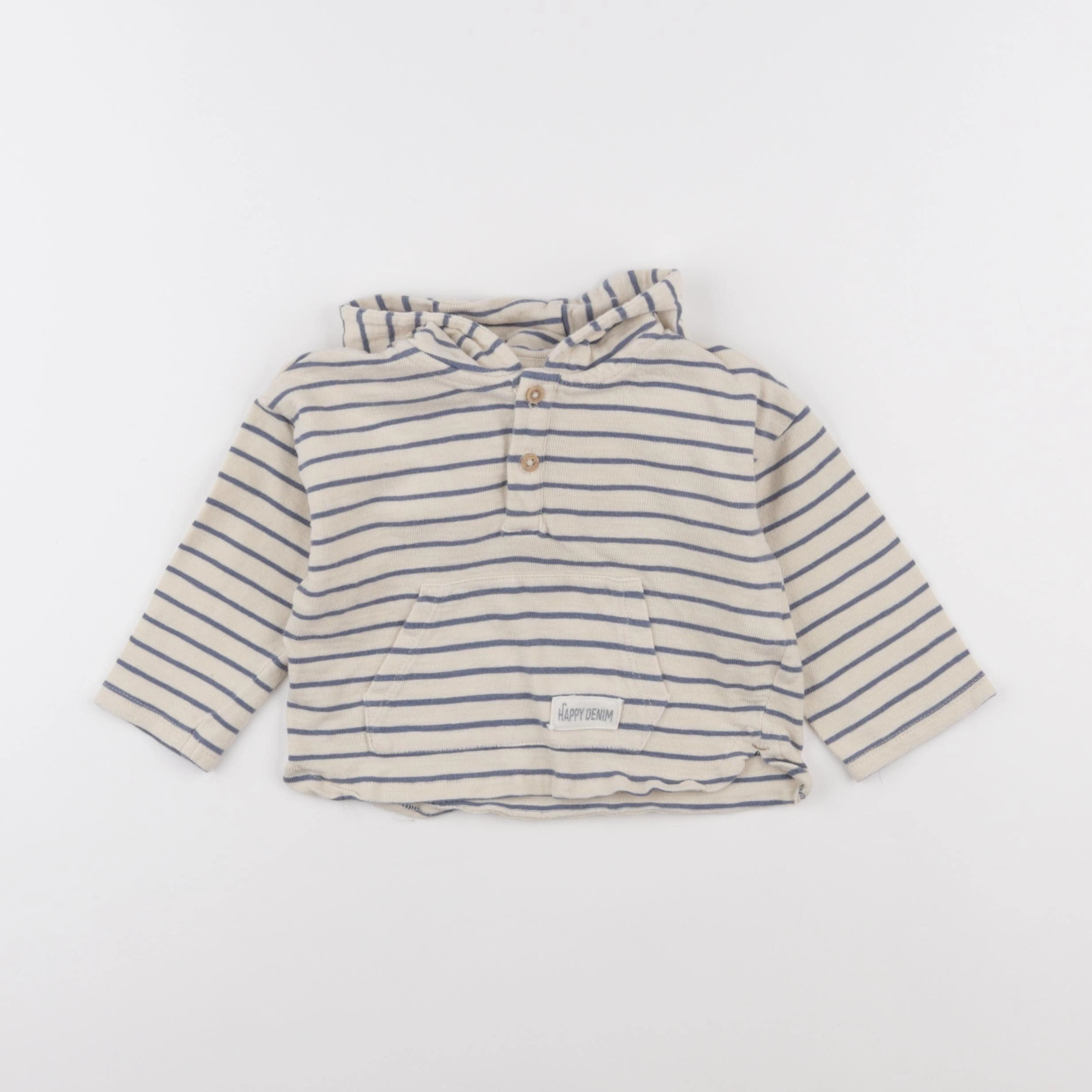 Vertbaudet - sweat beige, bleu - 18 mois
