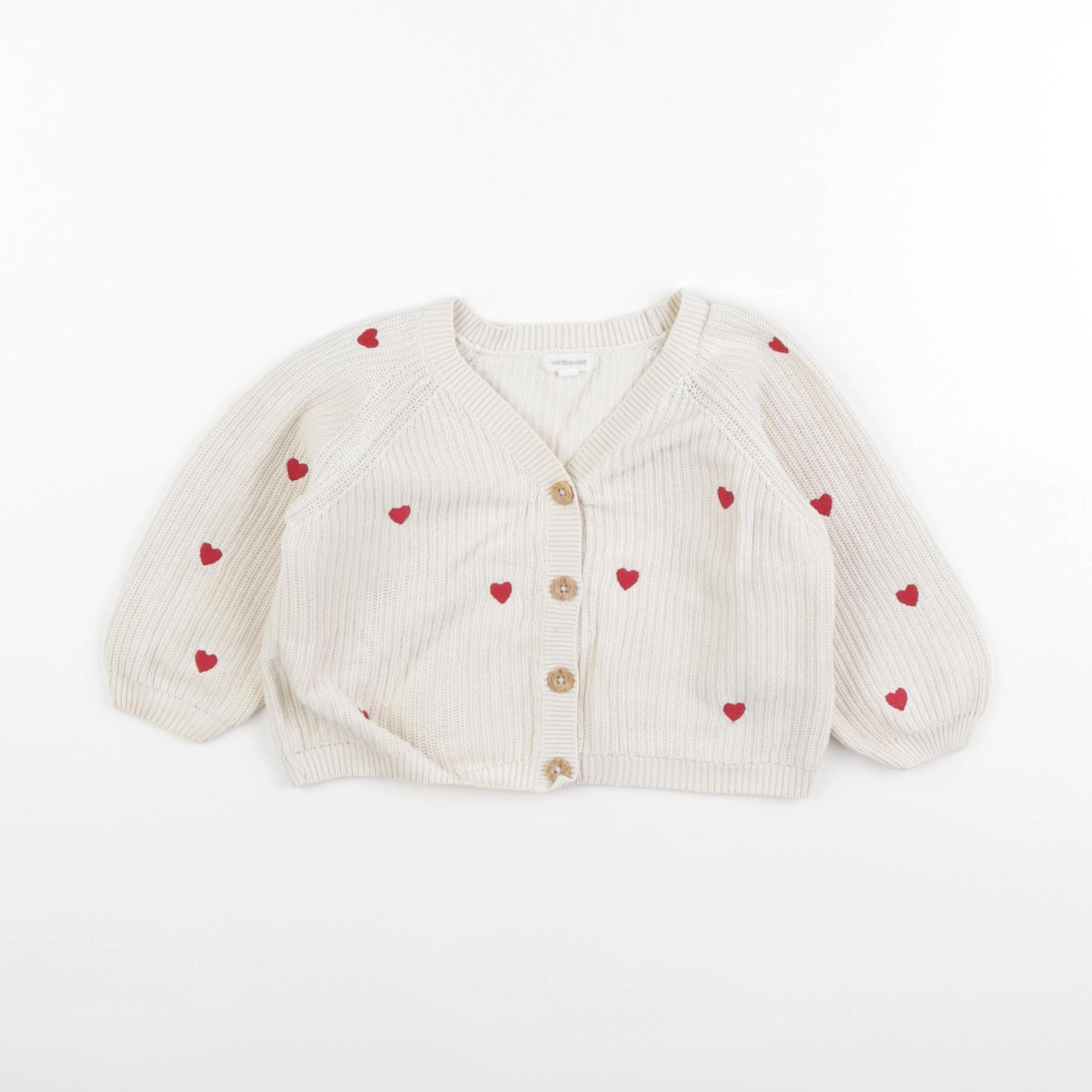 Vertbaudet - gilet beige, rouge - 18 mois