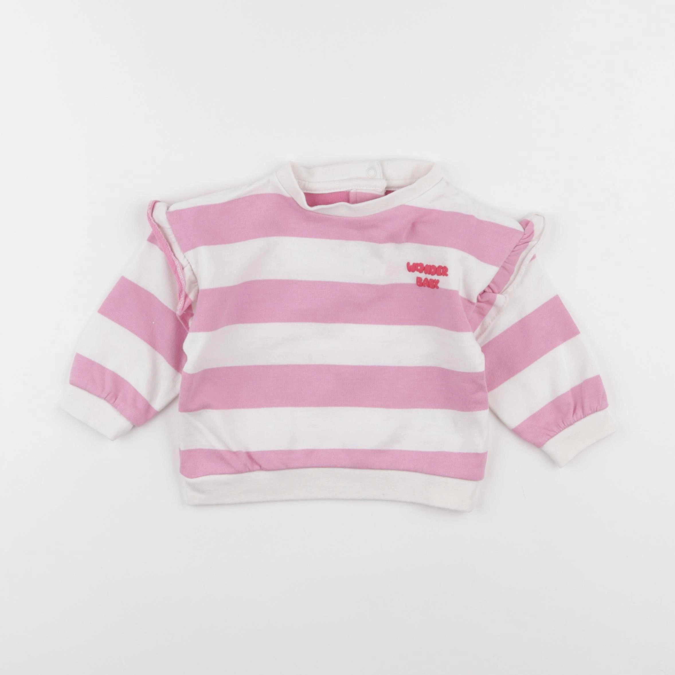 Vertbaudet - sweat blanc, rose - 9 mois
