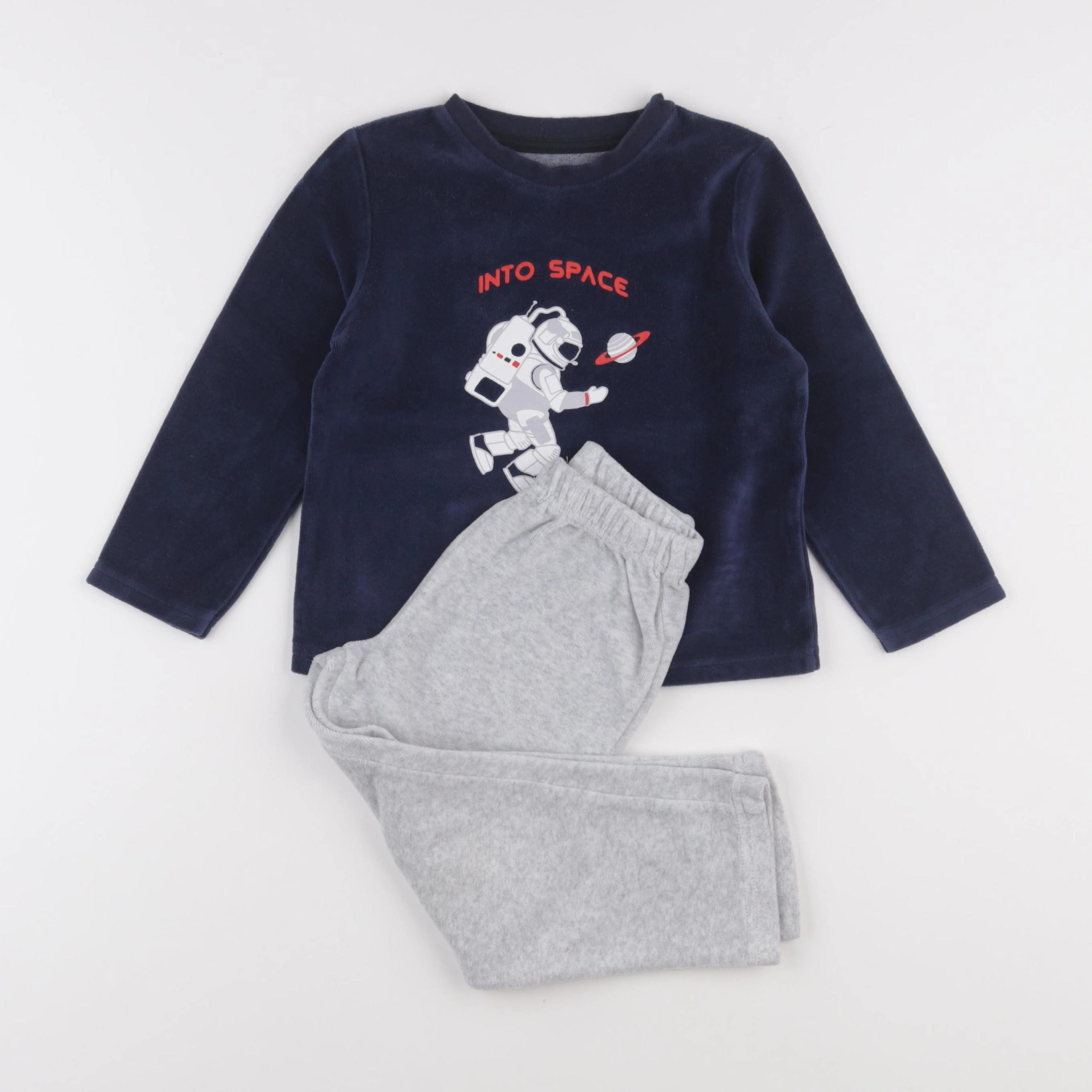Vertbaudet - pyjama velours bleu, gris - 4 ans