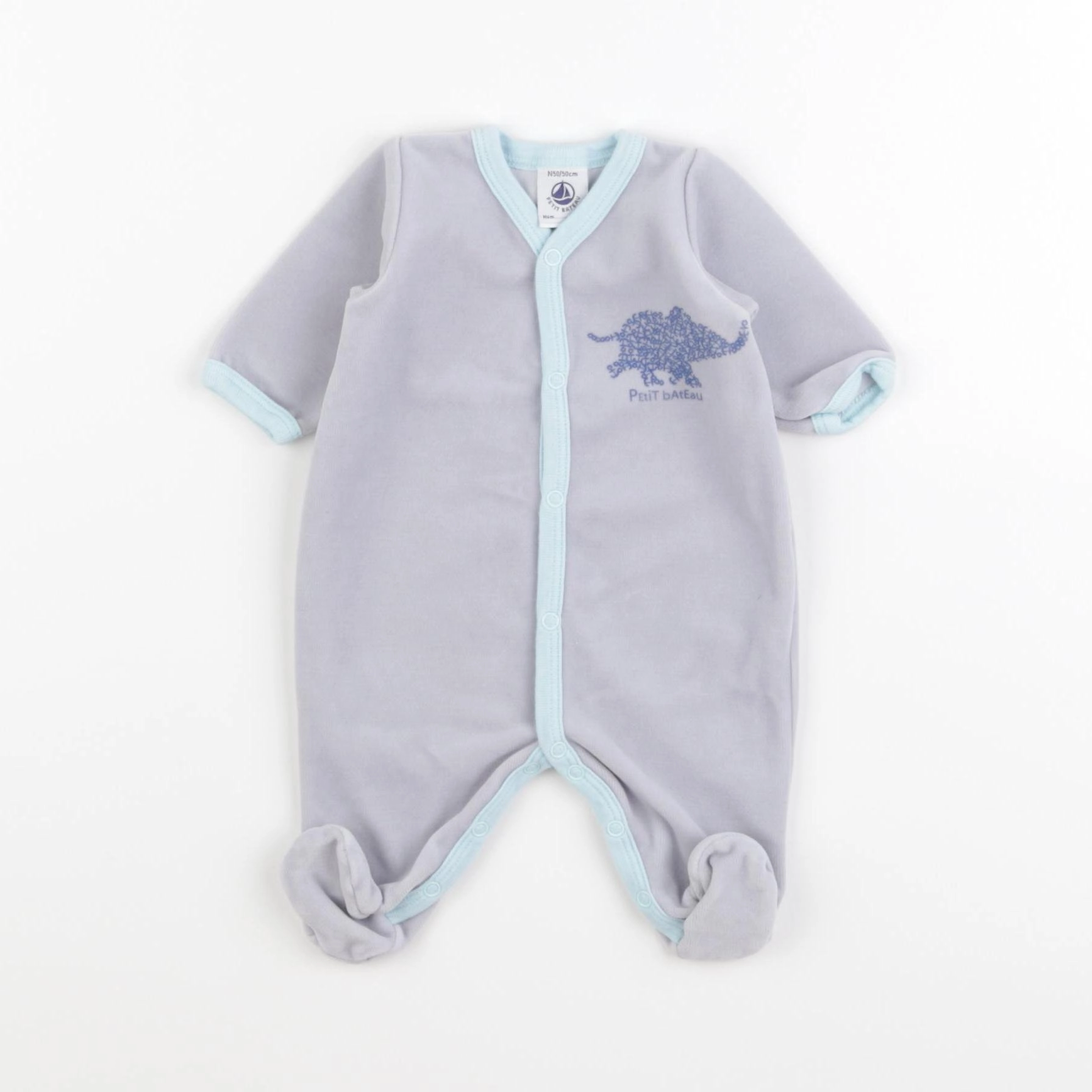 Petit Bateau - pyjama velours gris - 0 mois