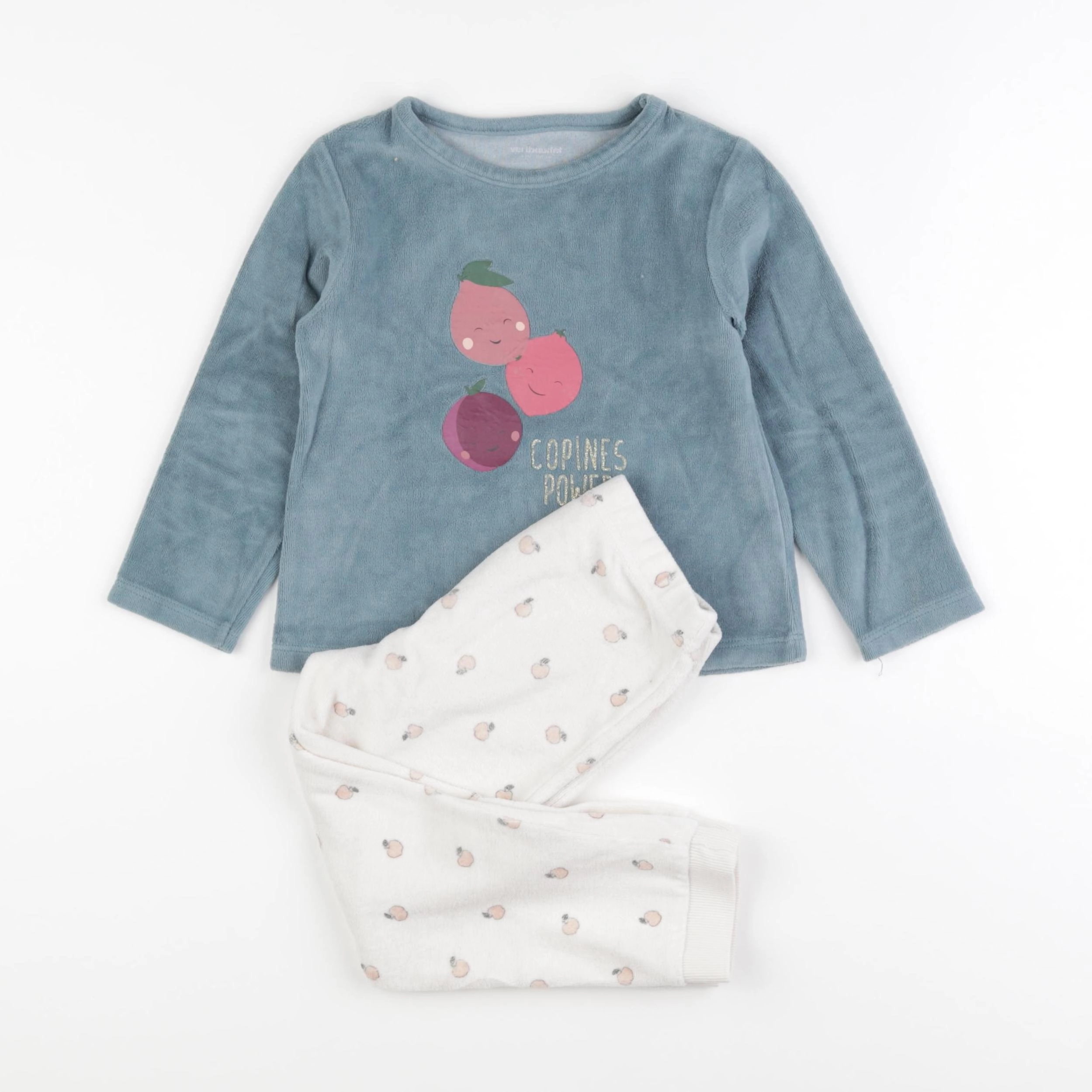 Vertbaudet - pyjama velours blanc, bleu - 4 ans