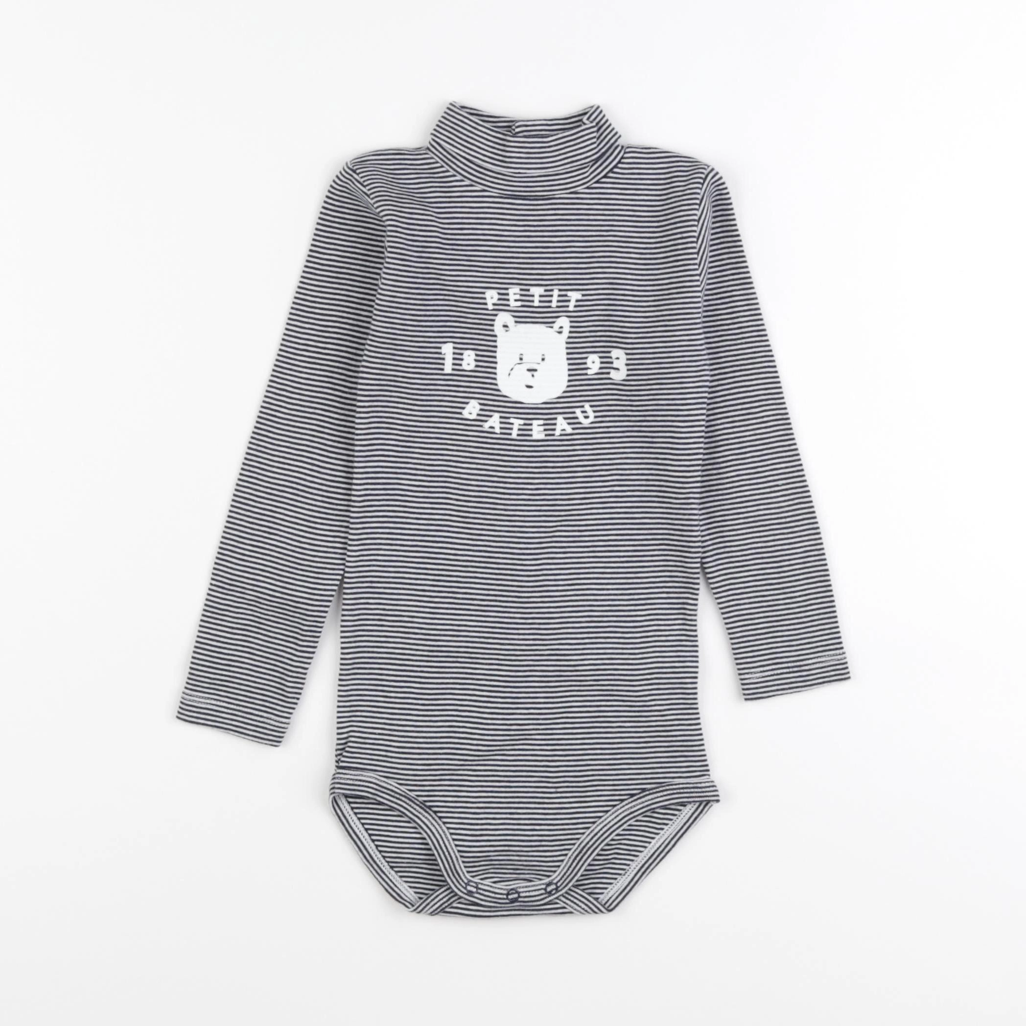 Petit Bateau - body à col bleu, blanc - 24 mois