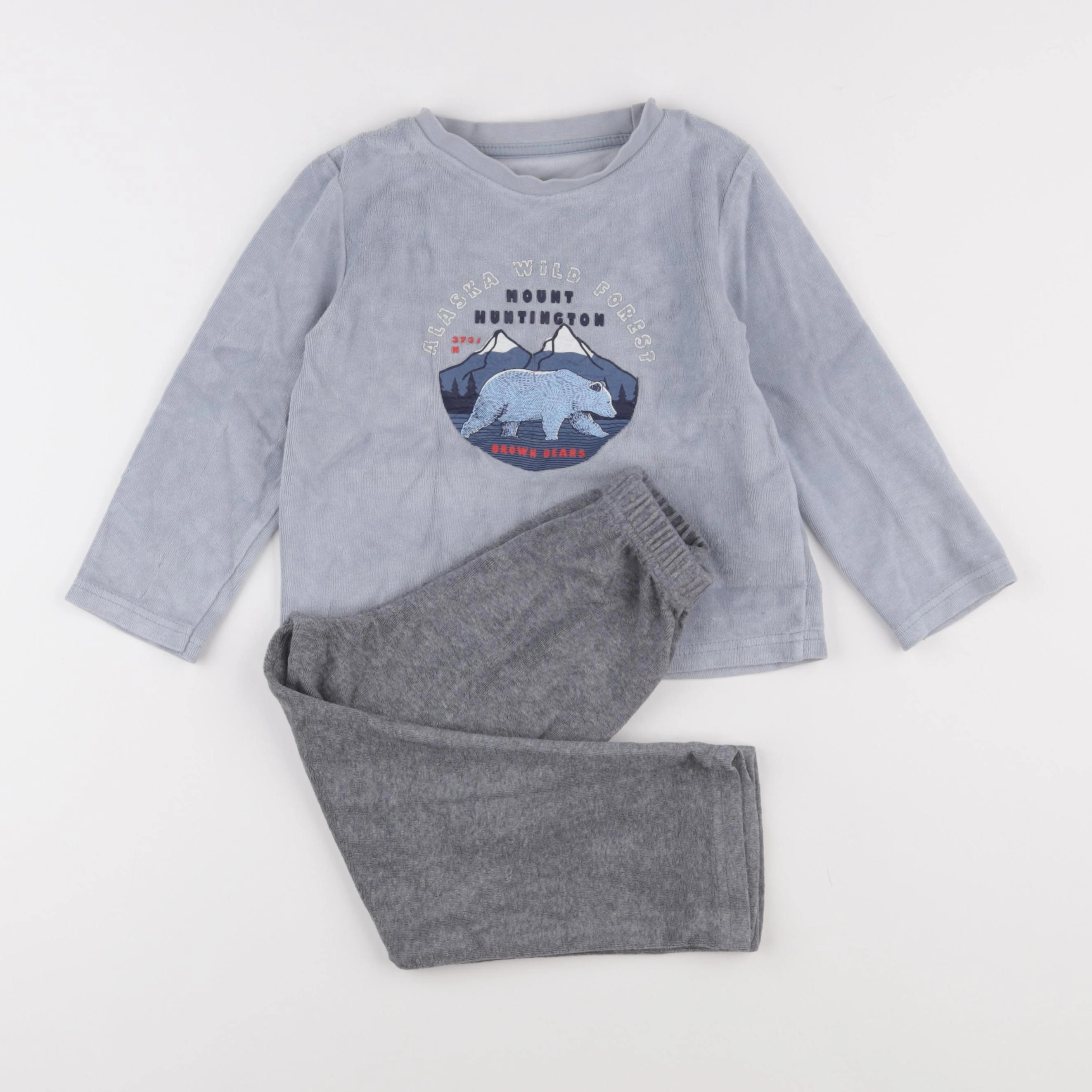 Vertbaudet - pyjama velours bleu, gris - 4 ans