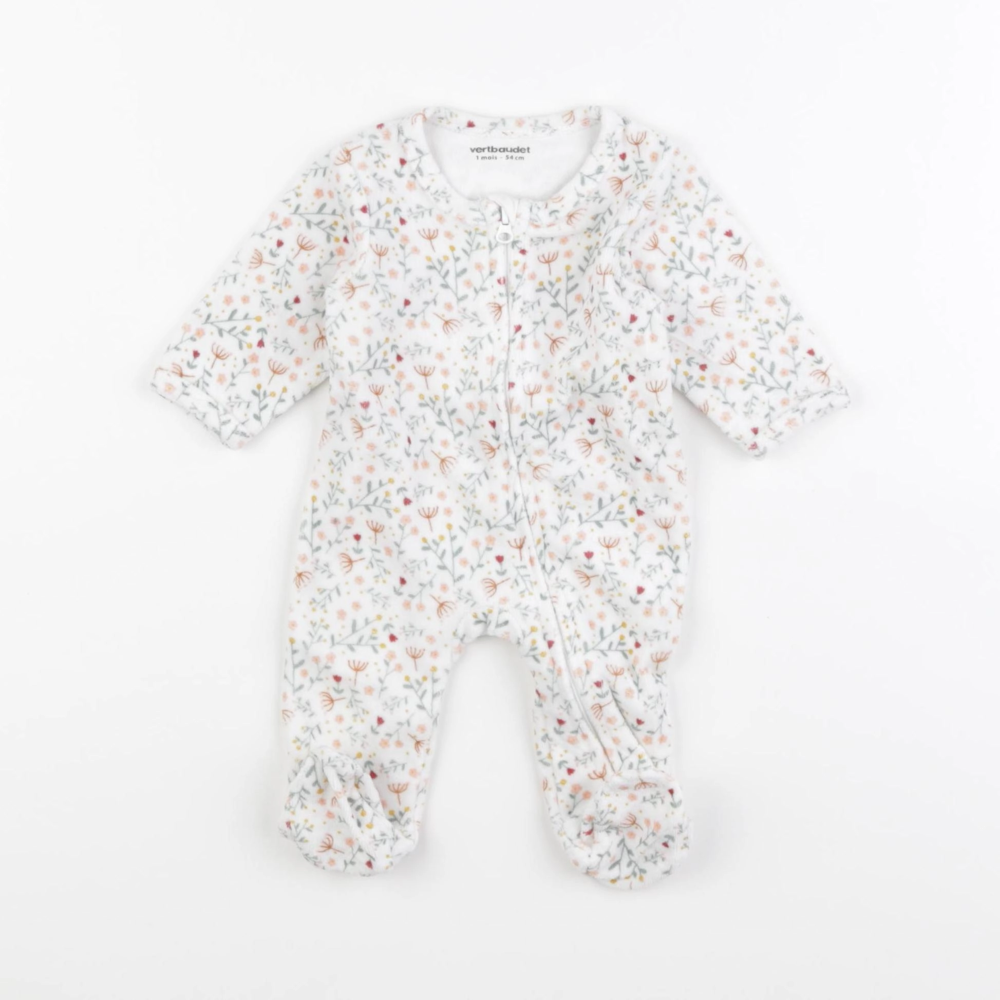 Vertbaudet - pyjama velours blanc, rose - 1 mois