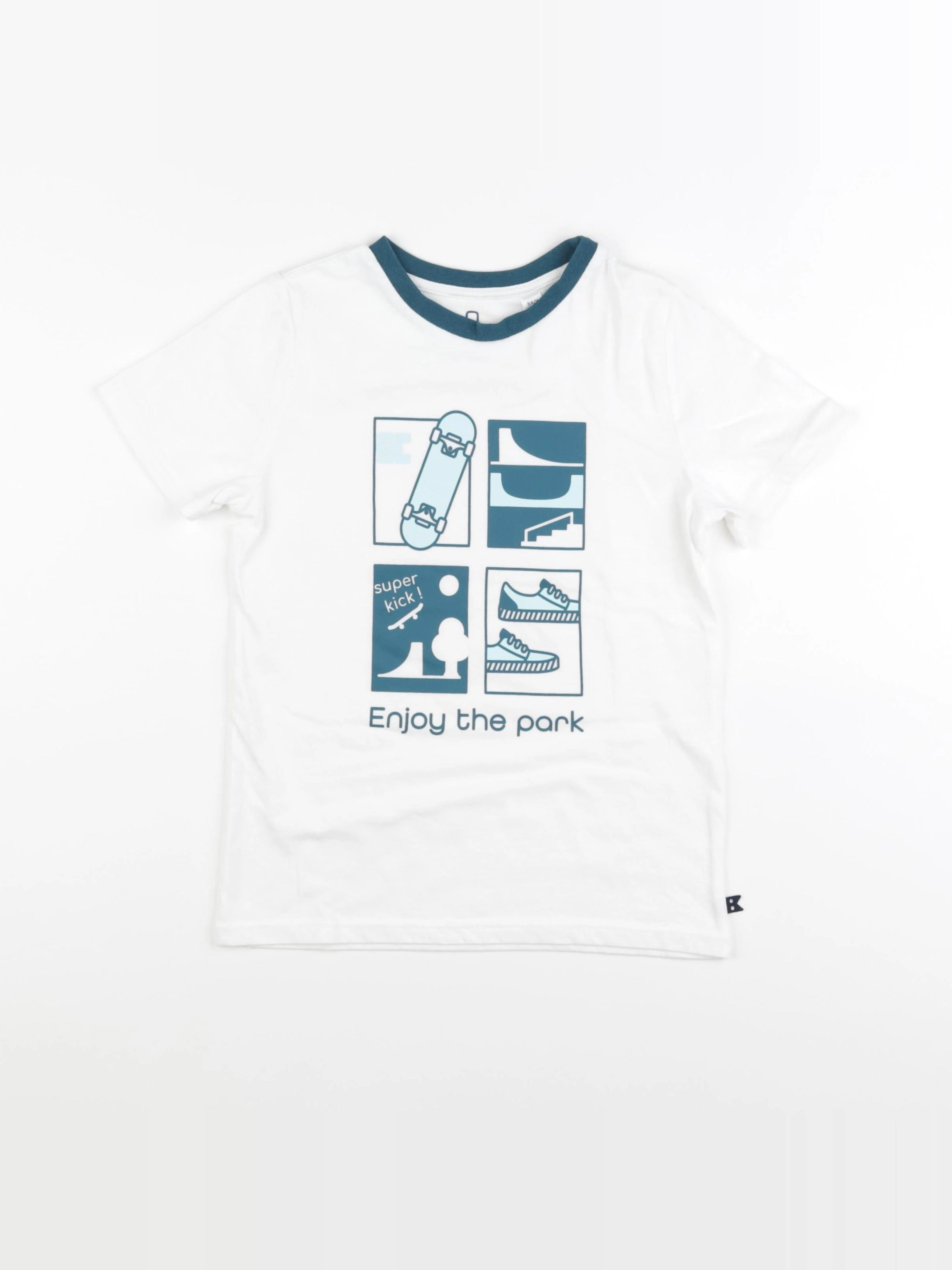 Okaidi - tee-shirt blanc, vert - 8 ans