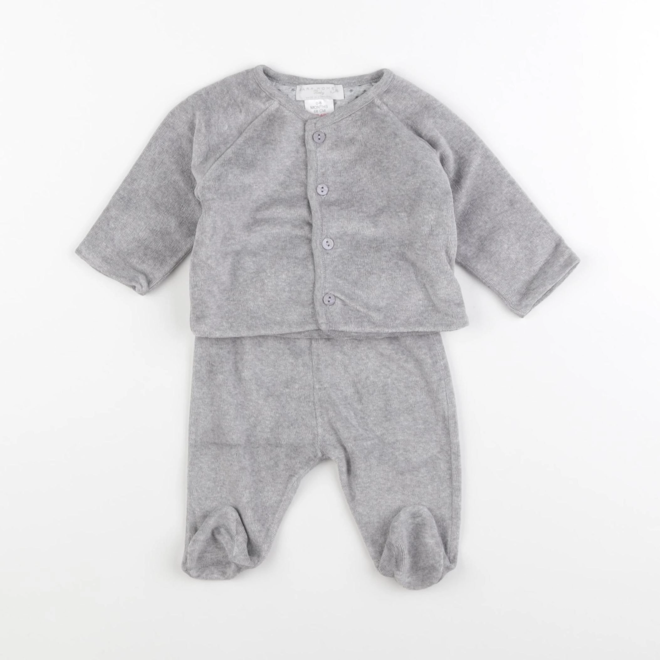 Zara - pyjama velours gris - 0/6 mois