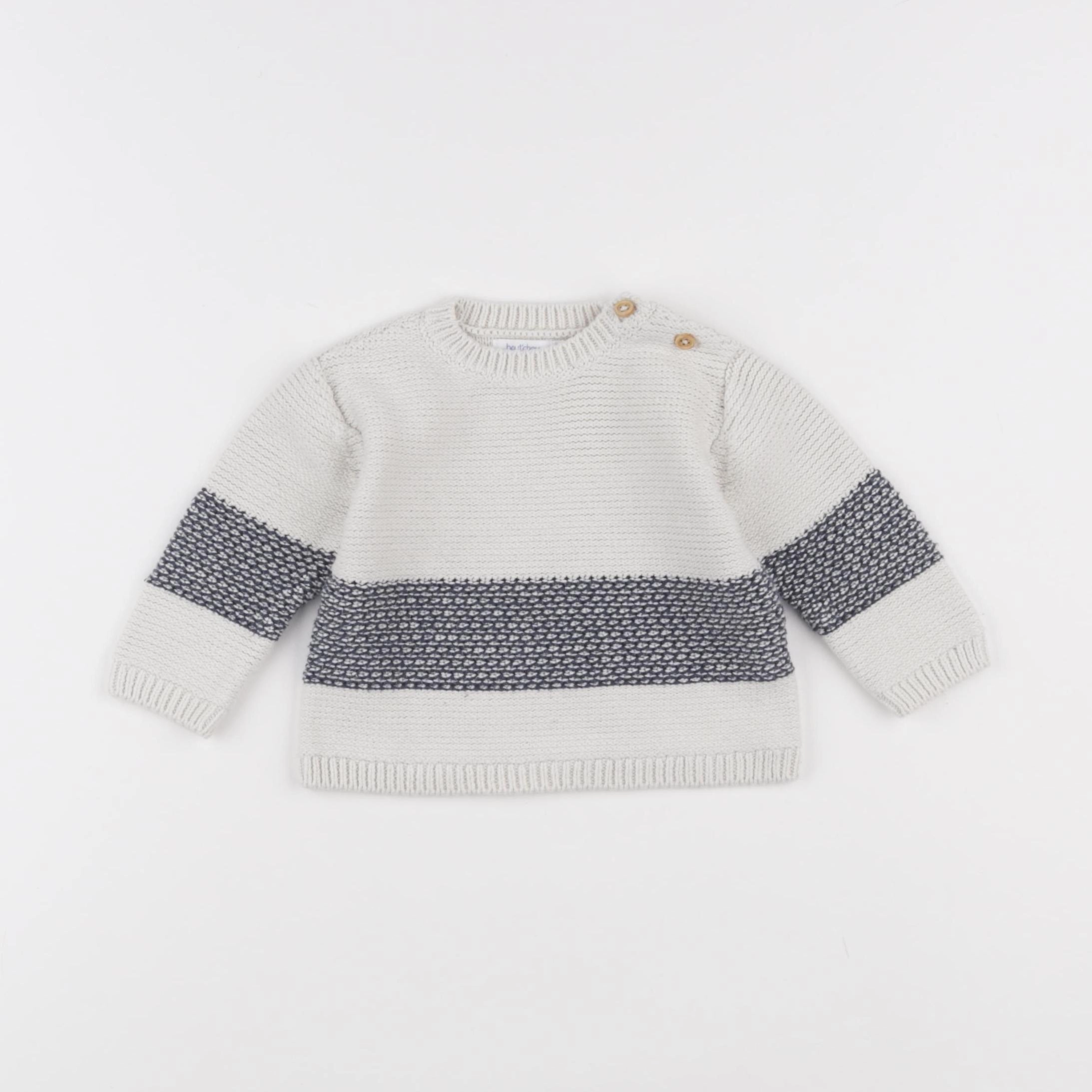 Boutchou - pull beige, bleu - 6 mois