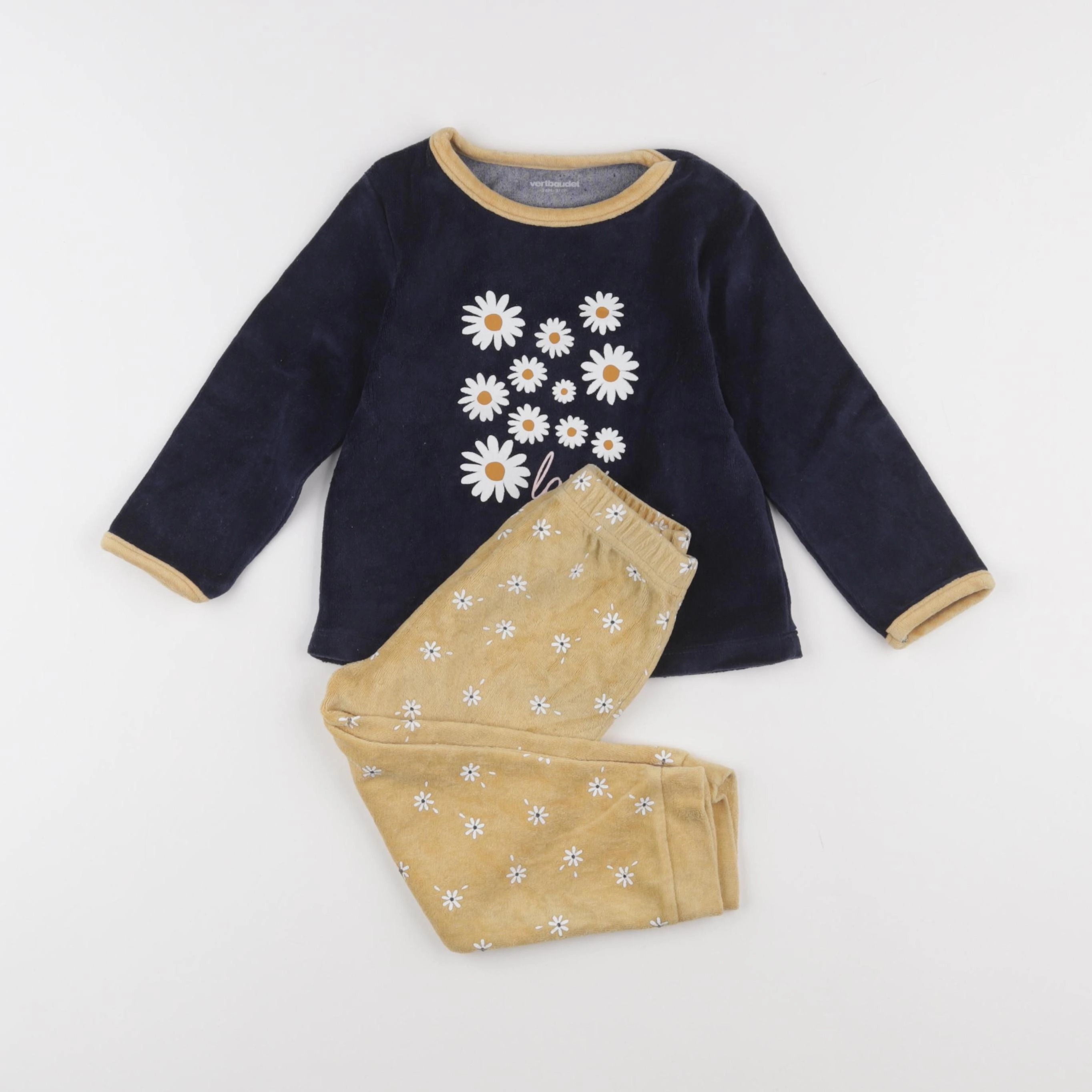 Vertbaudet - pyjama velours bleu, jaune - 3 ans
