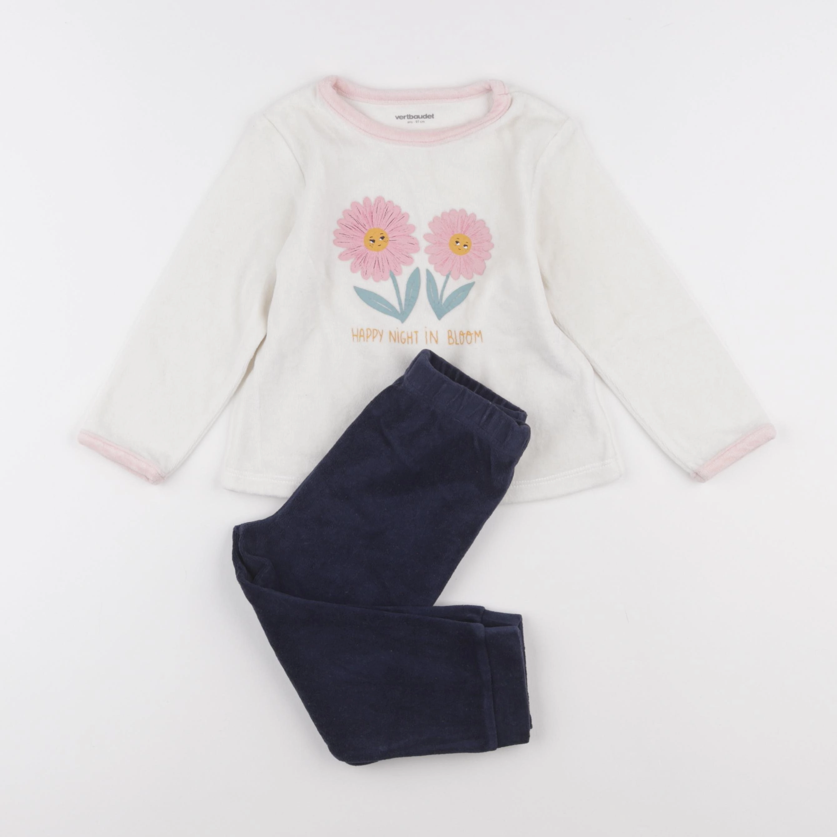 Vertbaudet - pyjama velours bleu, blanc - 3 ans