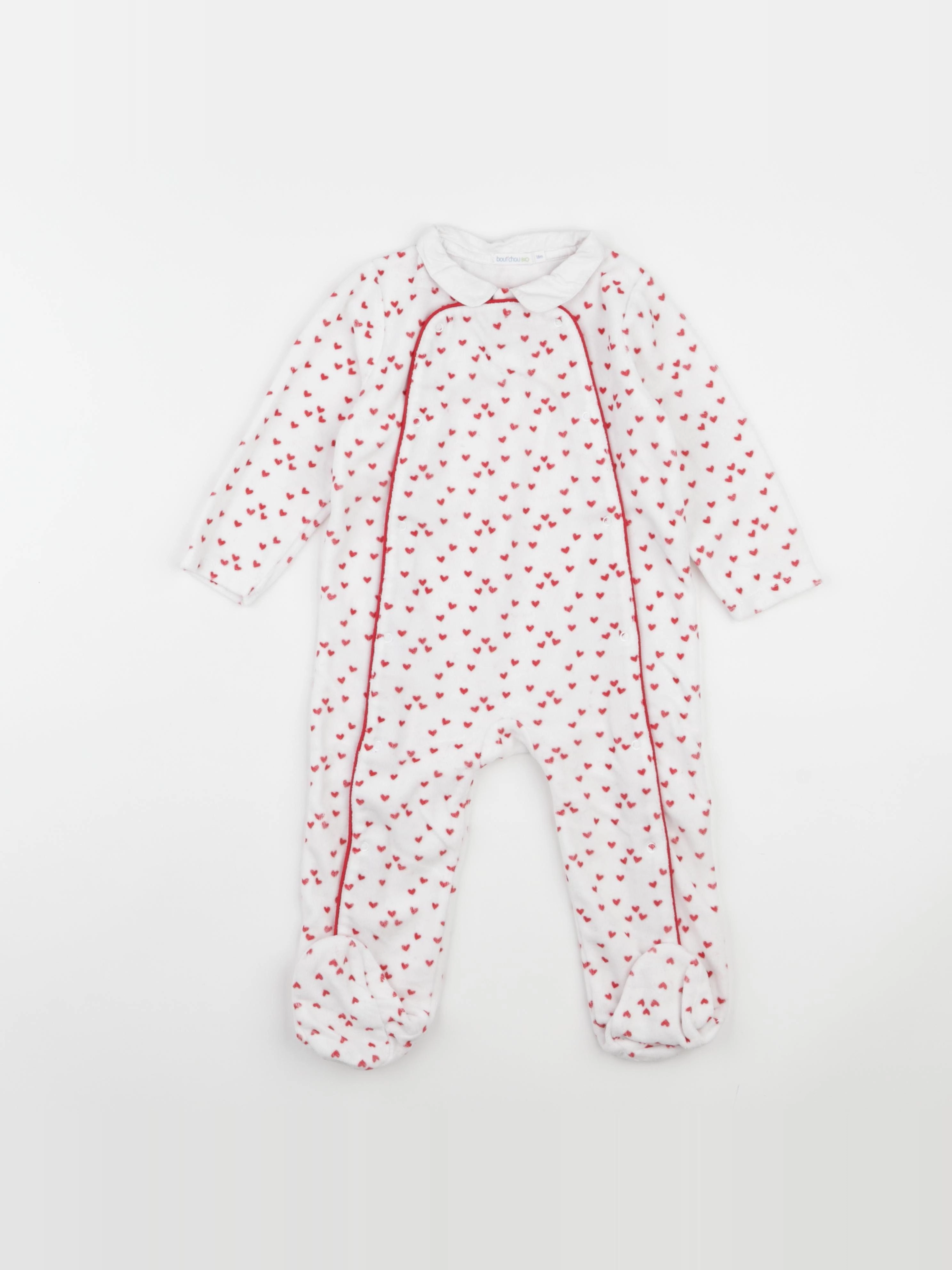 Boutchou - pyjama velours blanc, rouge - 18 mois