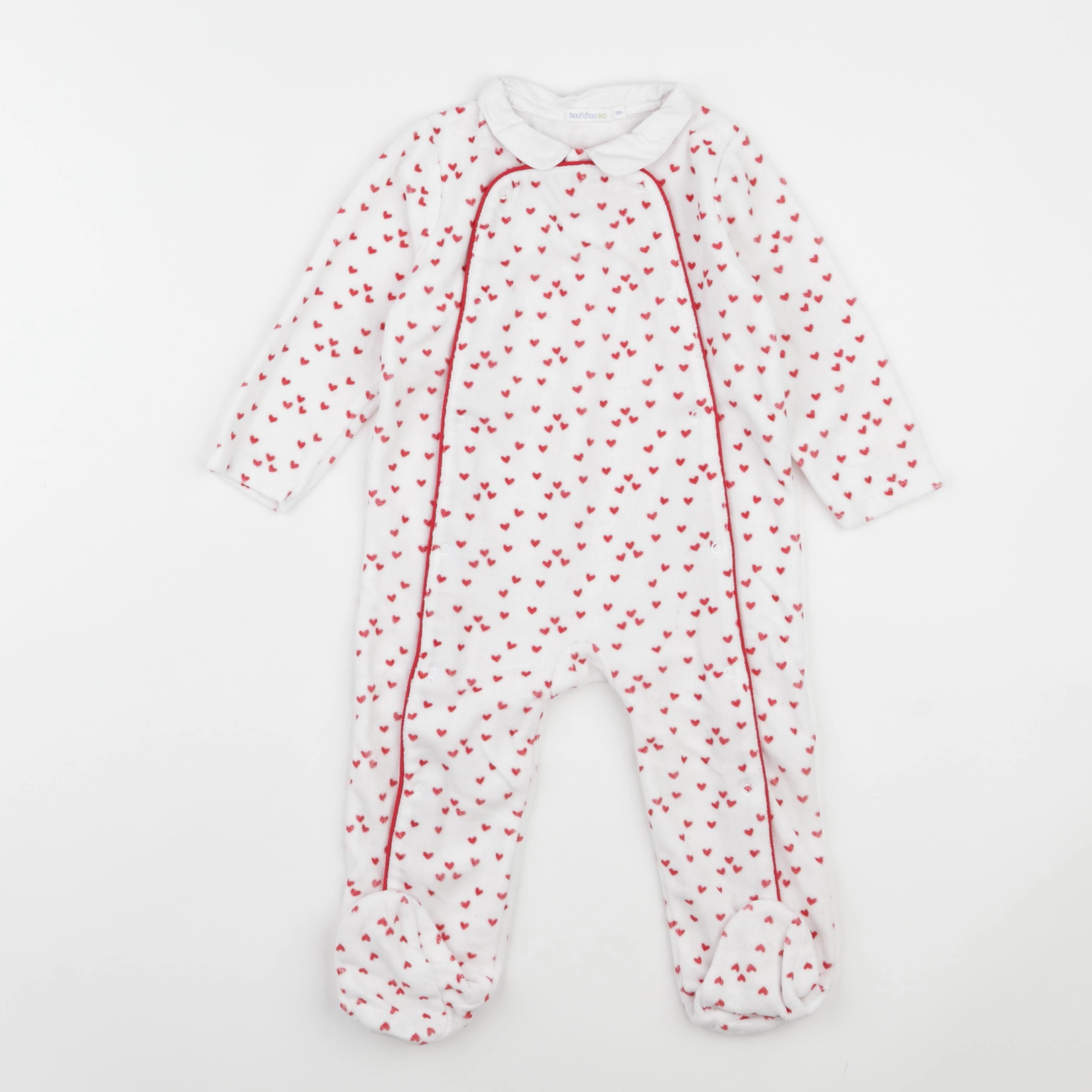 Boutchou - pyjama velours blanc, rouge - 18 mois