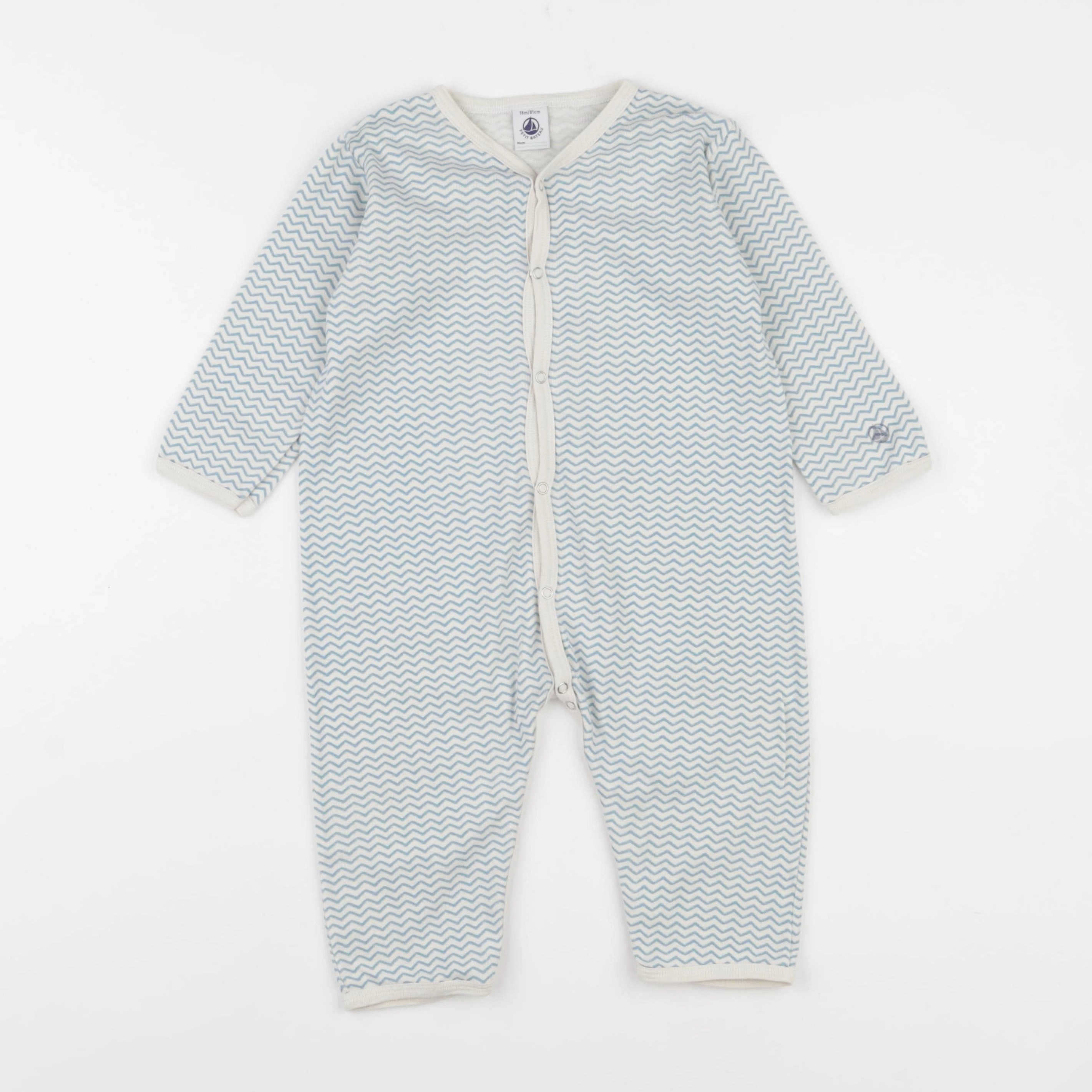 Petit Bateau - pyjama coton blanc, bleu - 18 mois