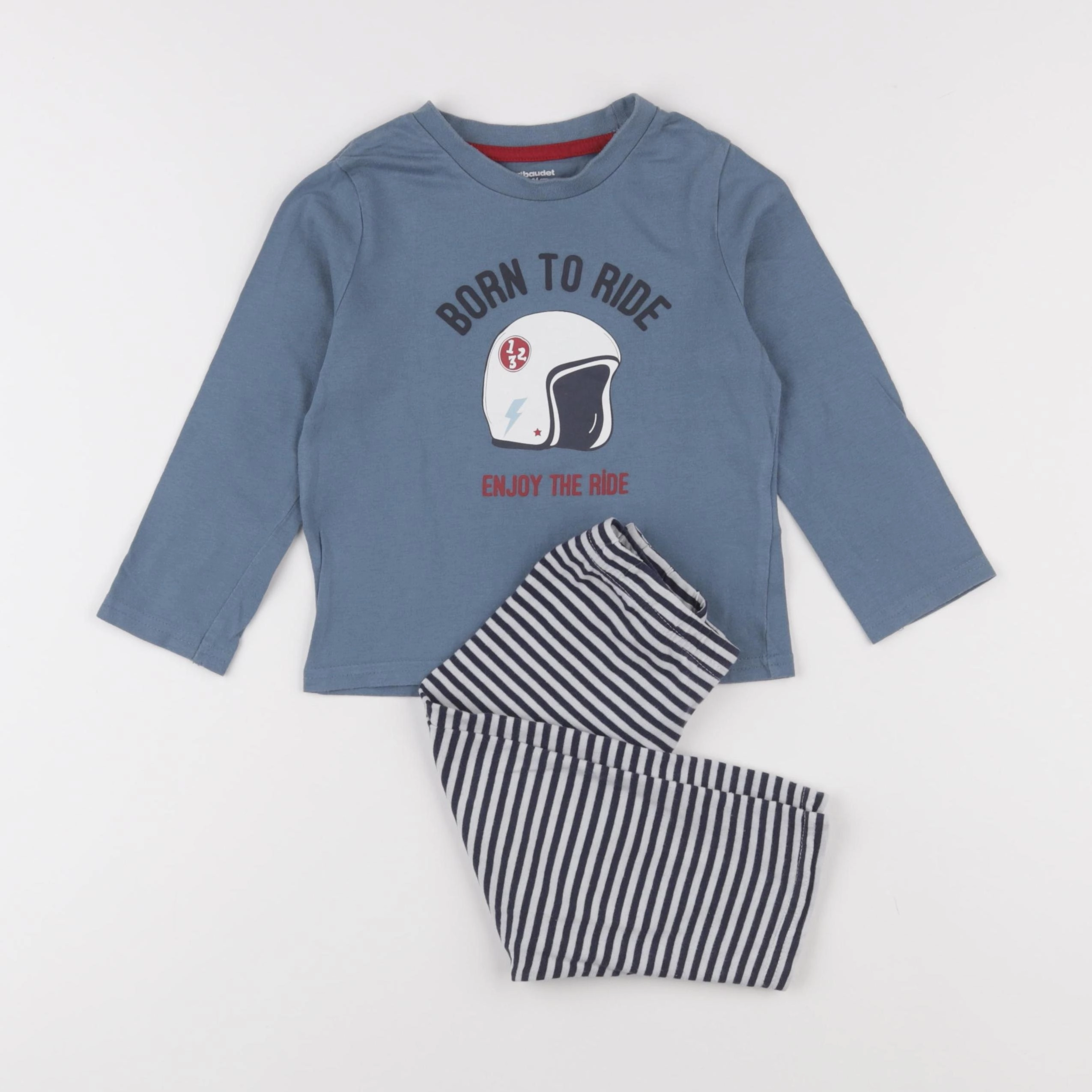 Vertbaudet - pyjama coton blanc, bleu - 3 ans