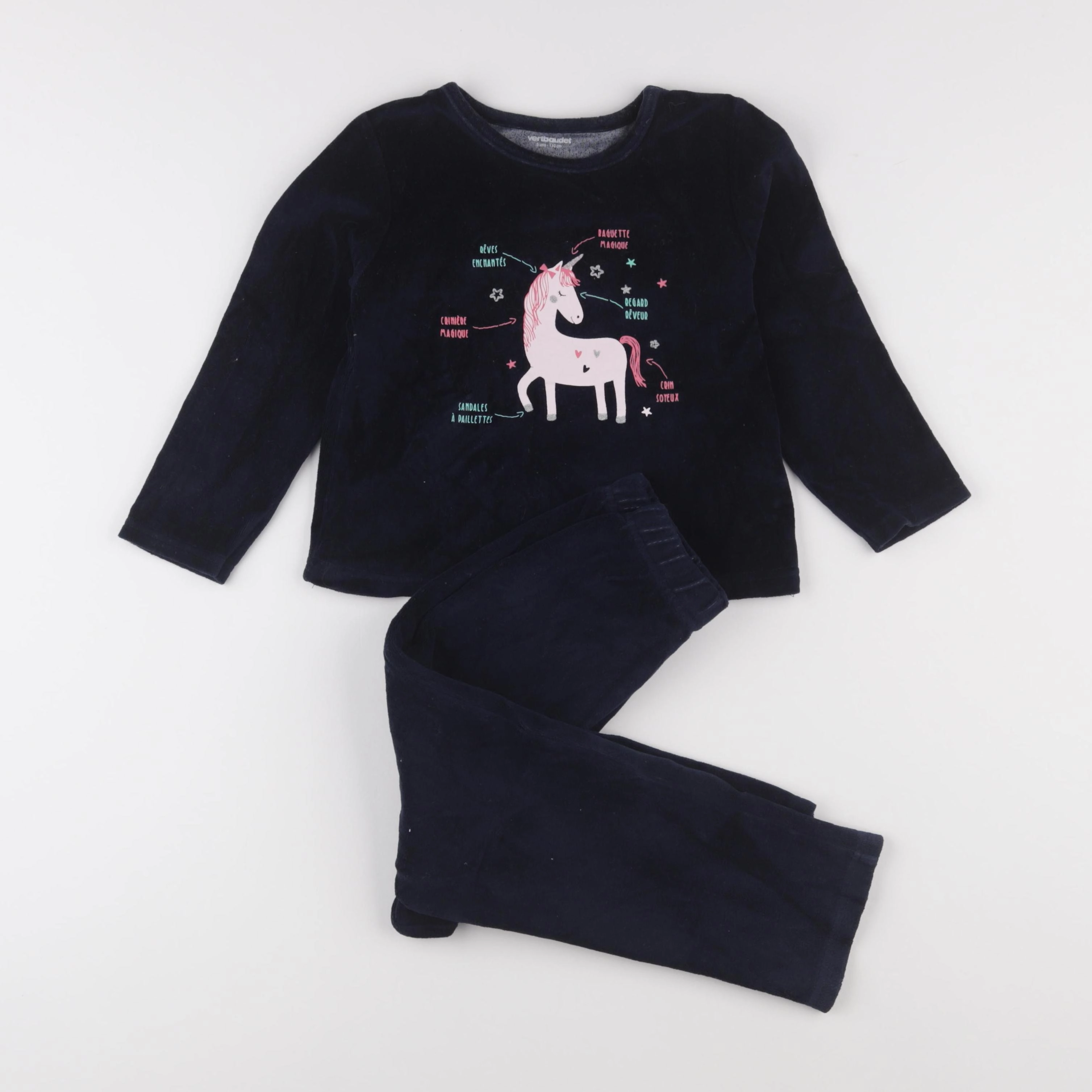 Vertbaudet - pyjama velours bleu - 5 ans