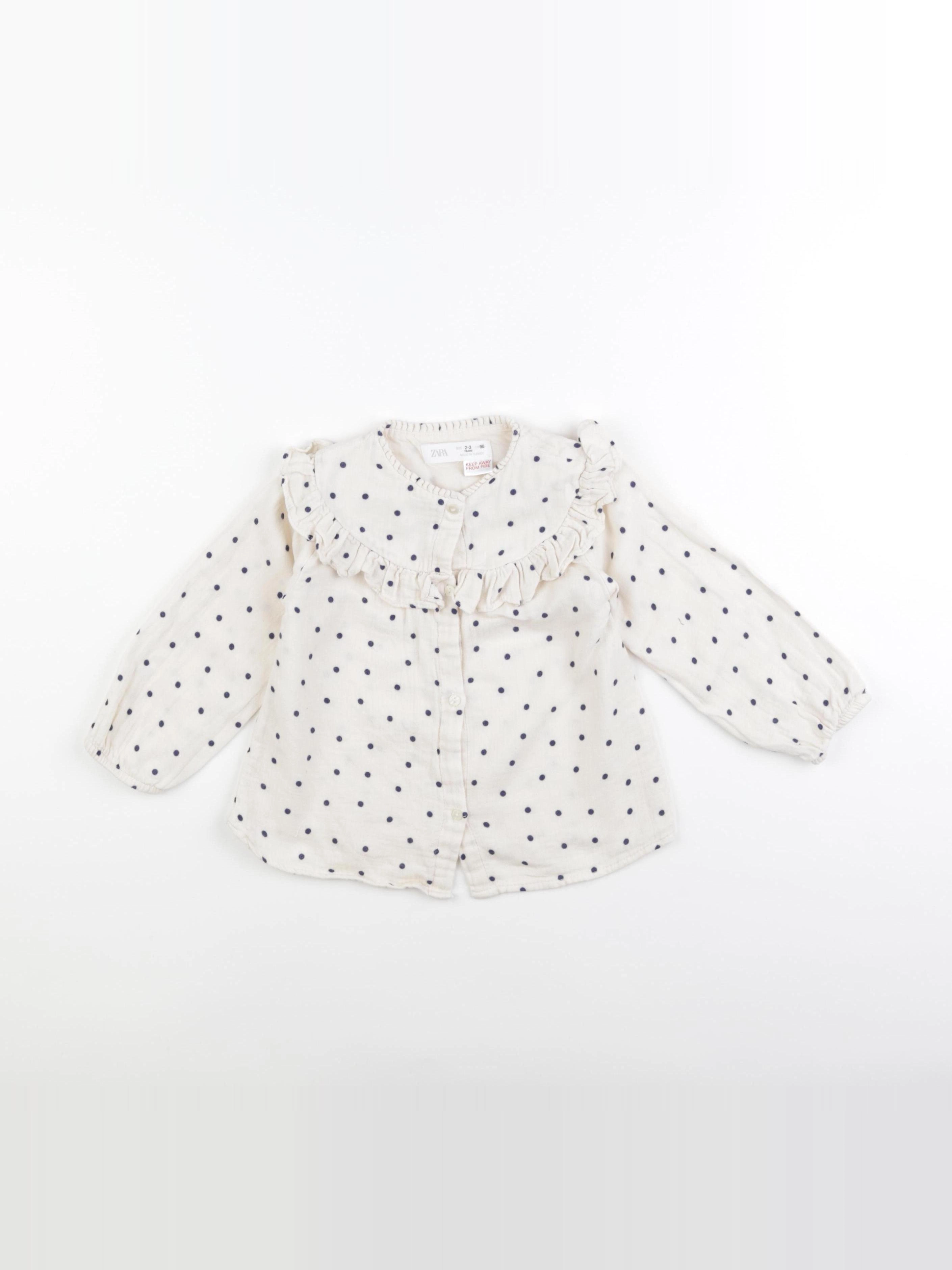 Zara - blouse beige, bleu - 2/3 ans
