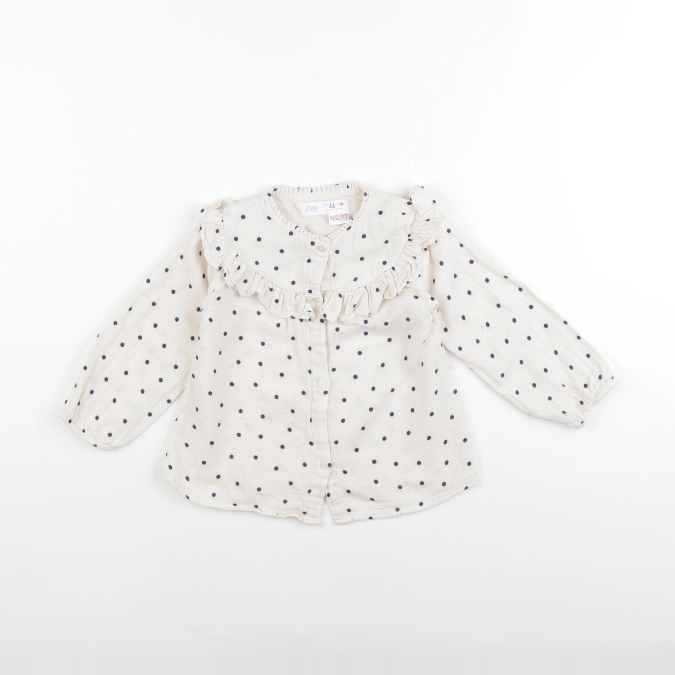 Zara - blouse beige, bleu - 2/3 ans