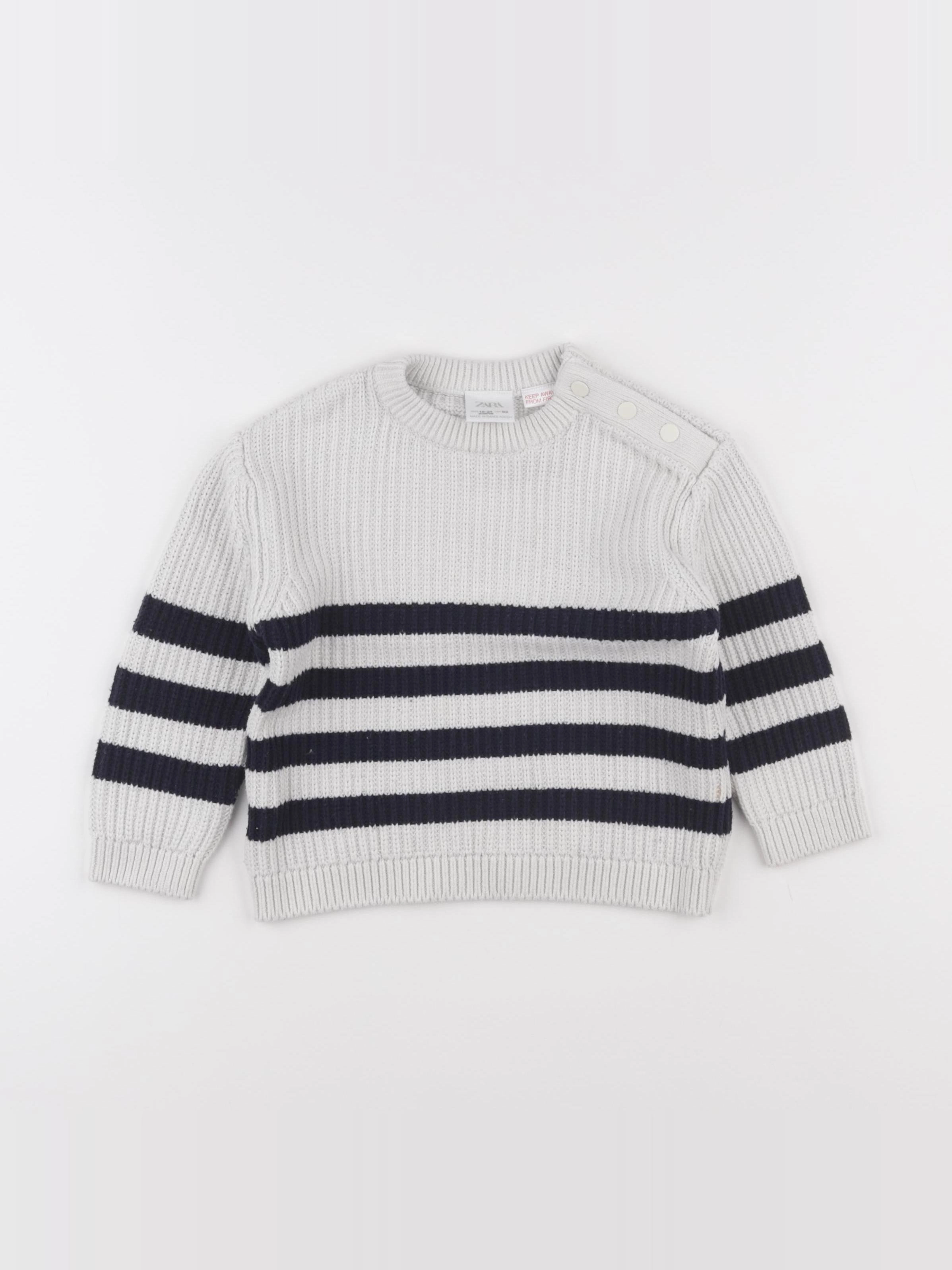 Zara - pull blanc, bleu - 18/24 mois
