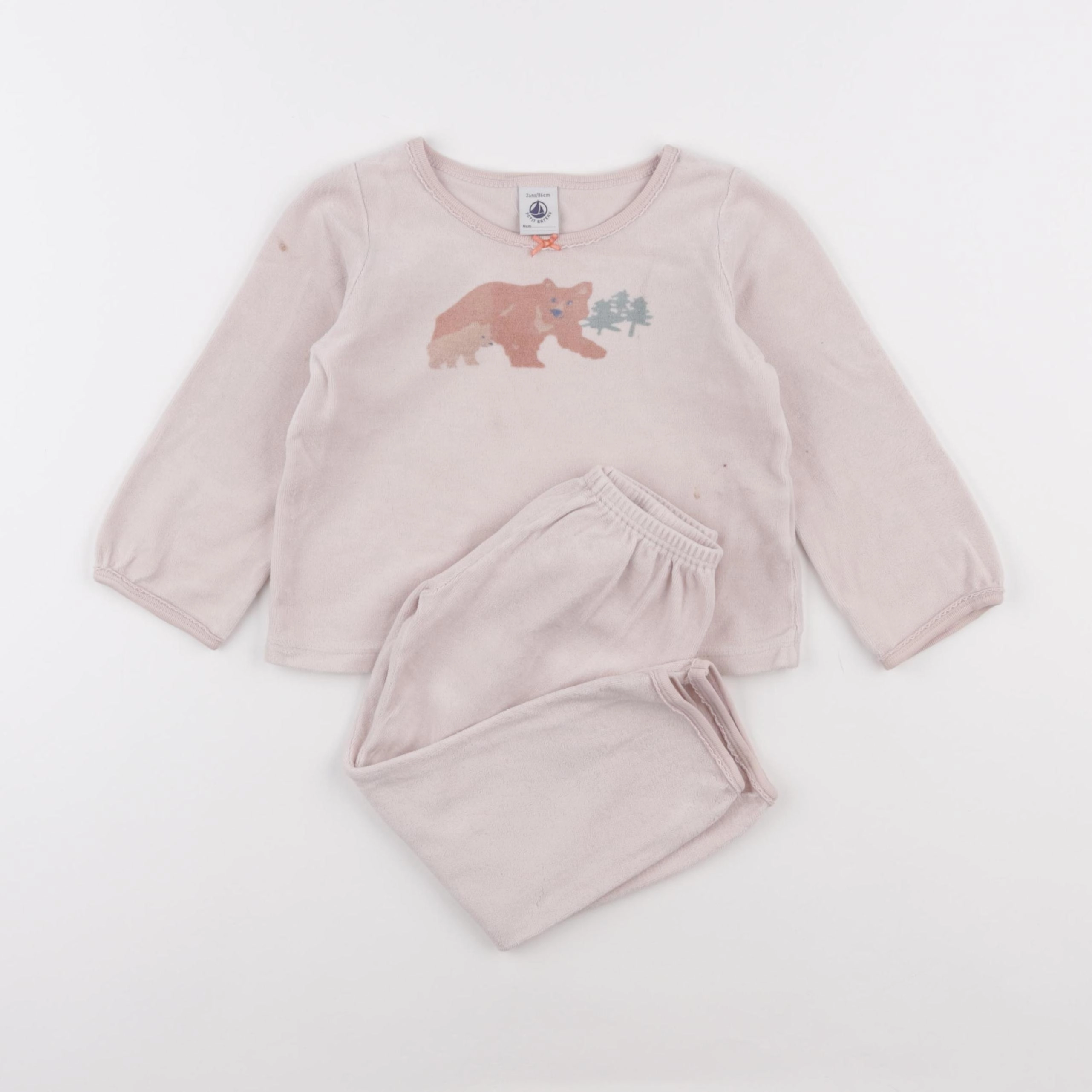 Petit Bateau - pyjama velours rose - 2 ans