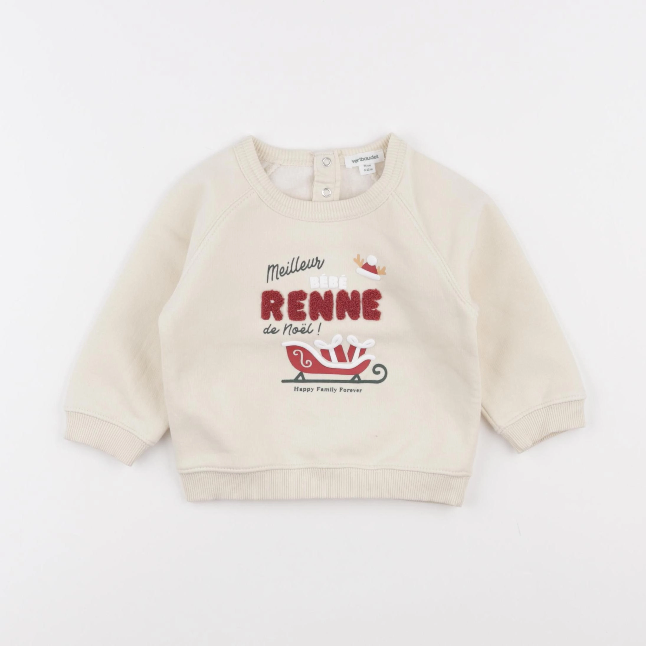Vertbaudet - sweat beige - 9/12 mois