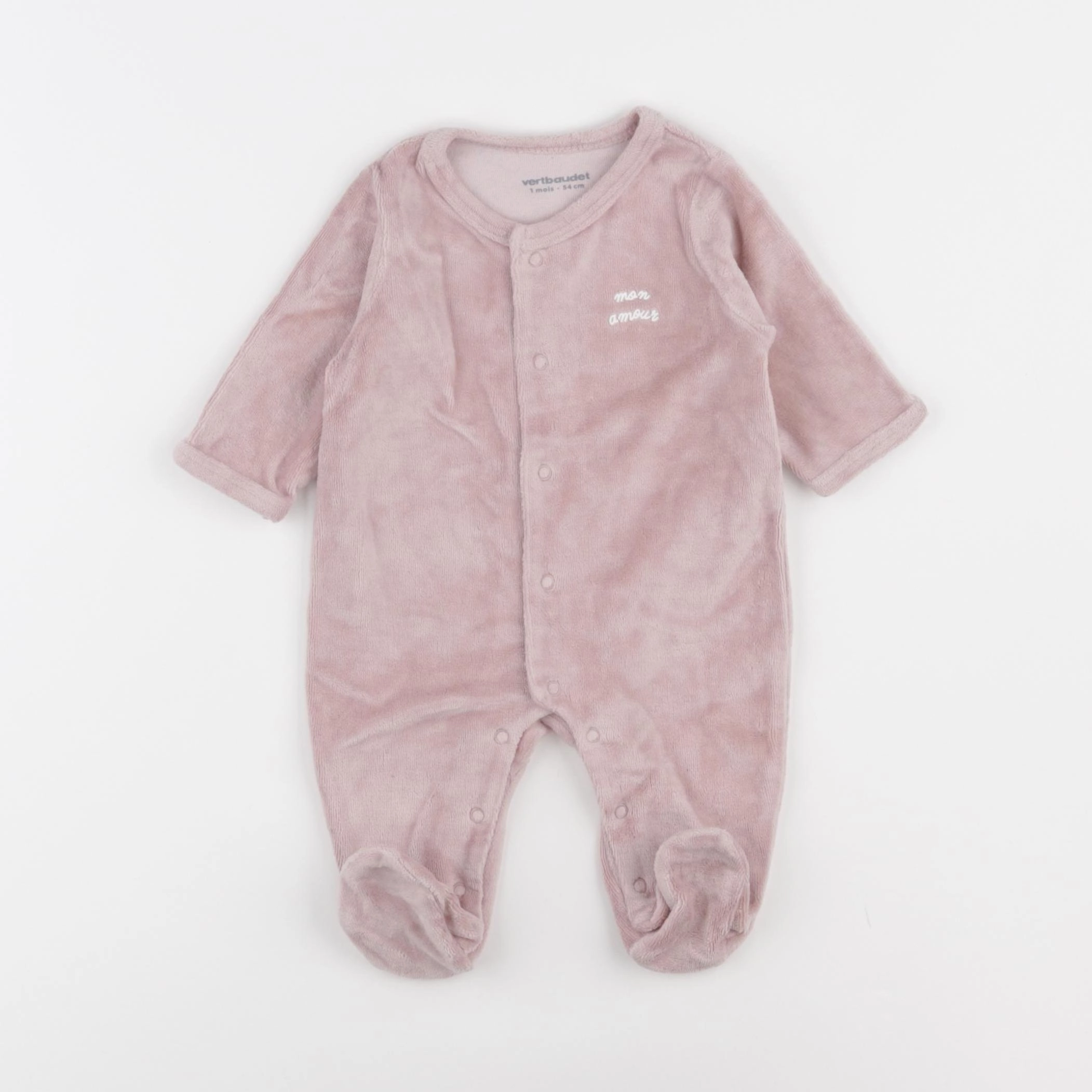 Vertbaudet - pyjama velours rose - 1 mois