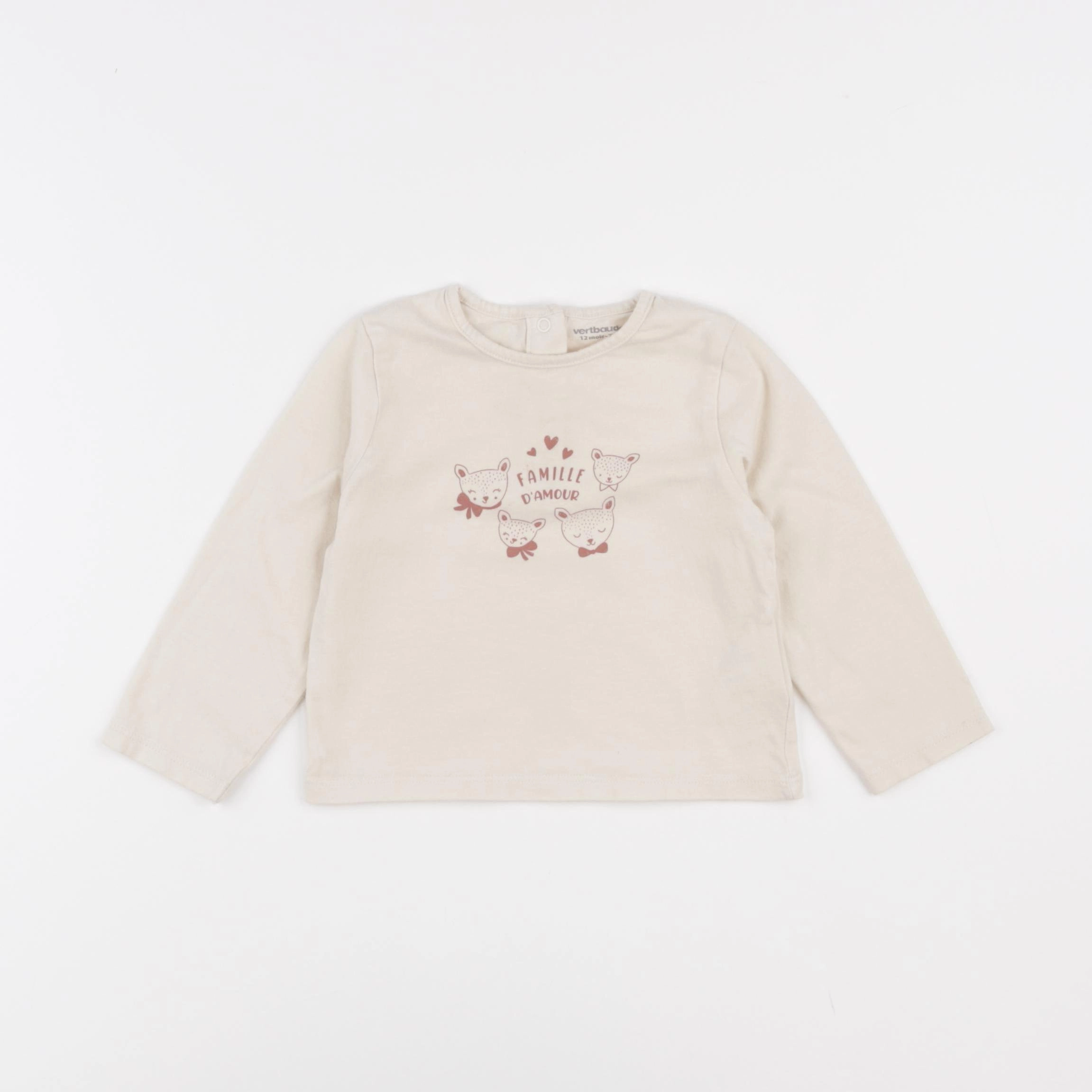 Vertbaudet - tee-shirt beige - 12 mois