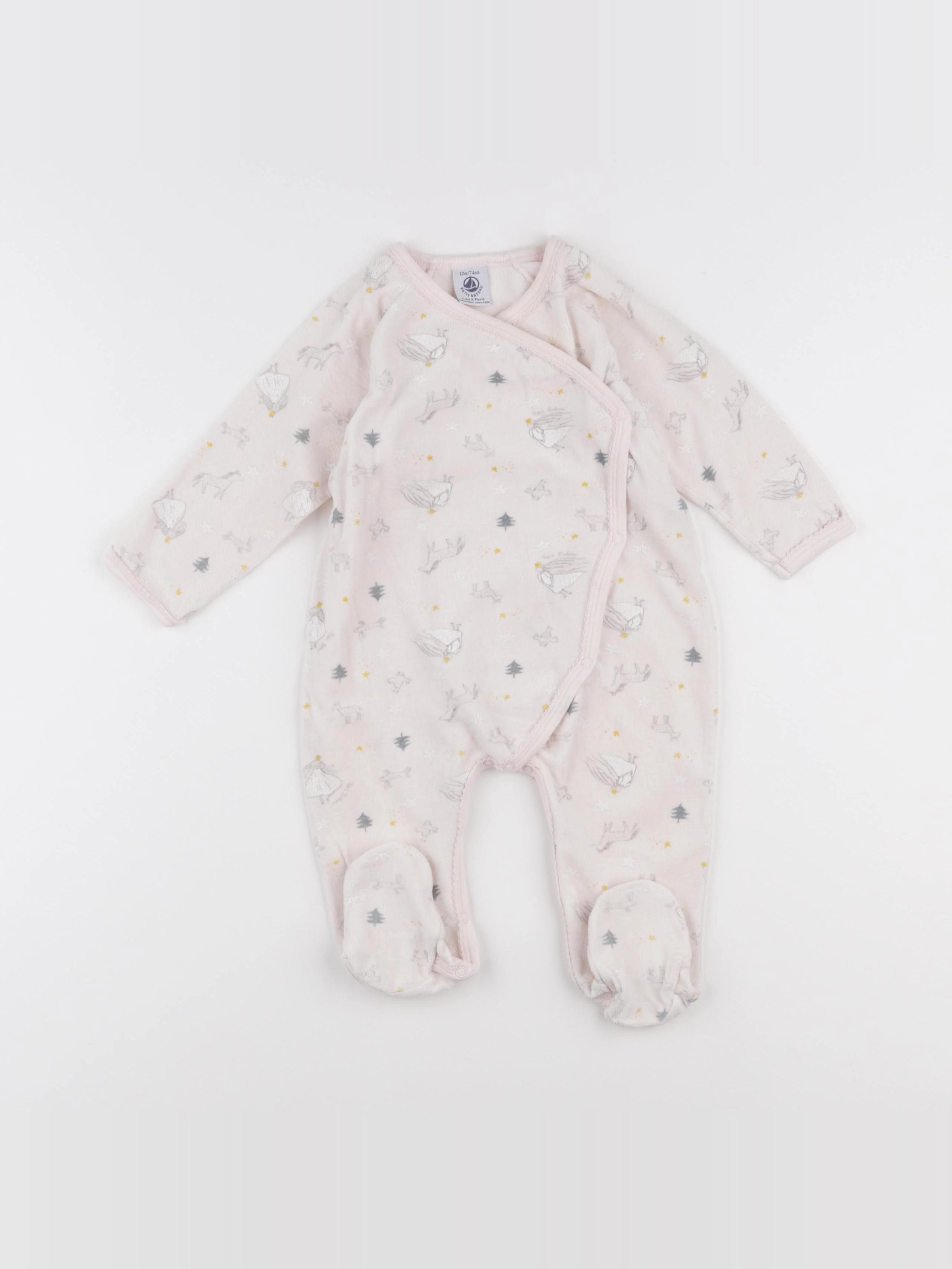 Petit Bateau - pyjama velours rose - 12 mois