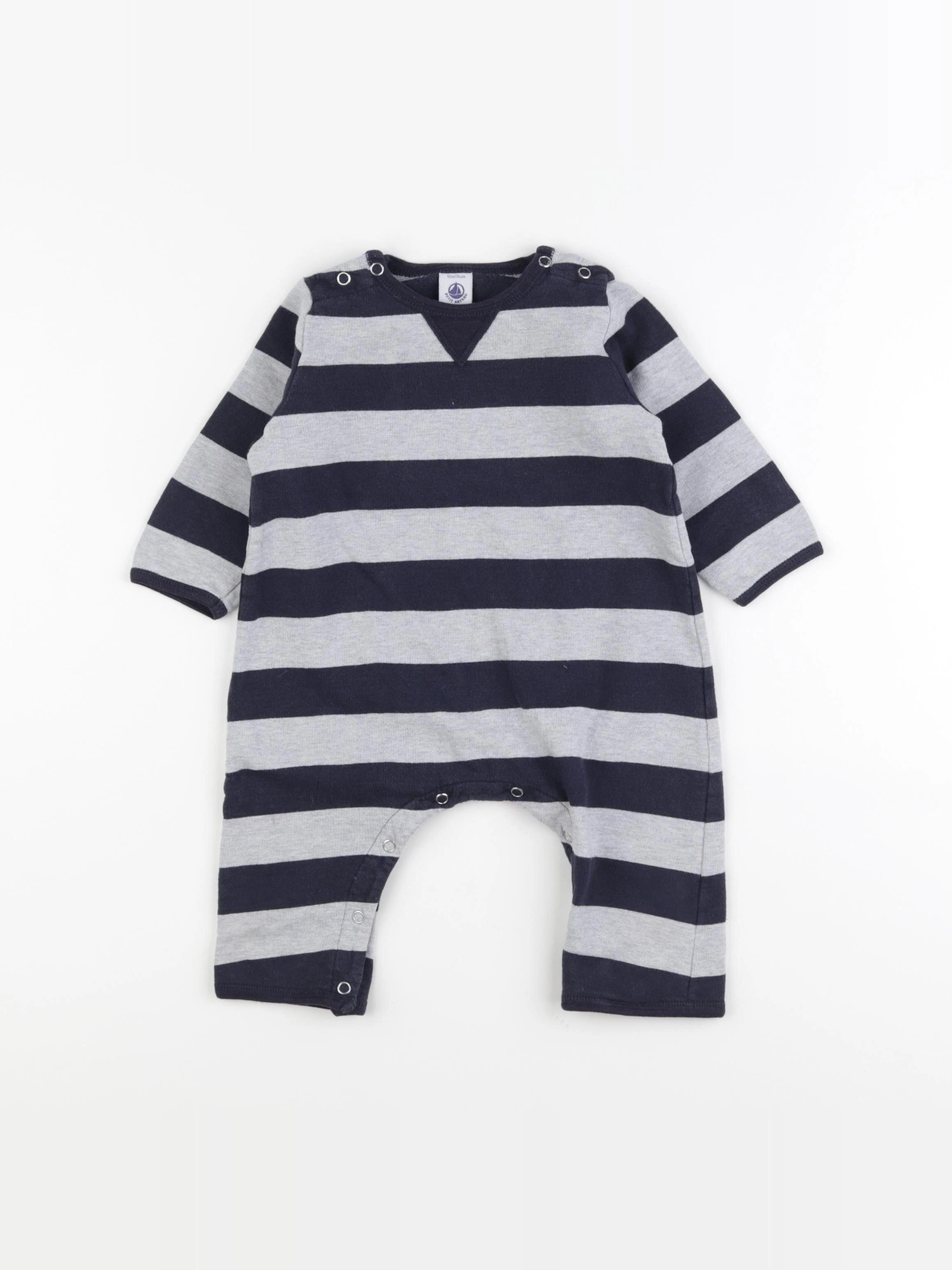 Petit Bateau - combinaison gris, bleu - 12 mois