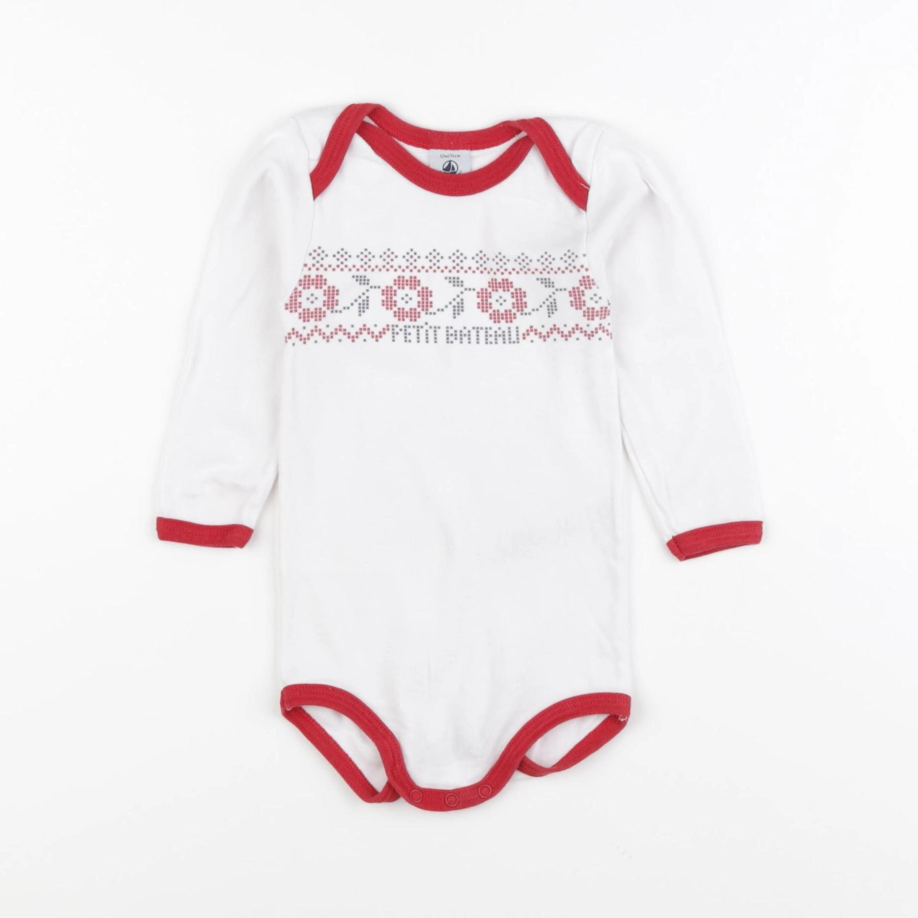 Petit Bateau - body blanc, rouge - 12 mois