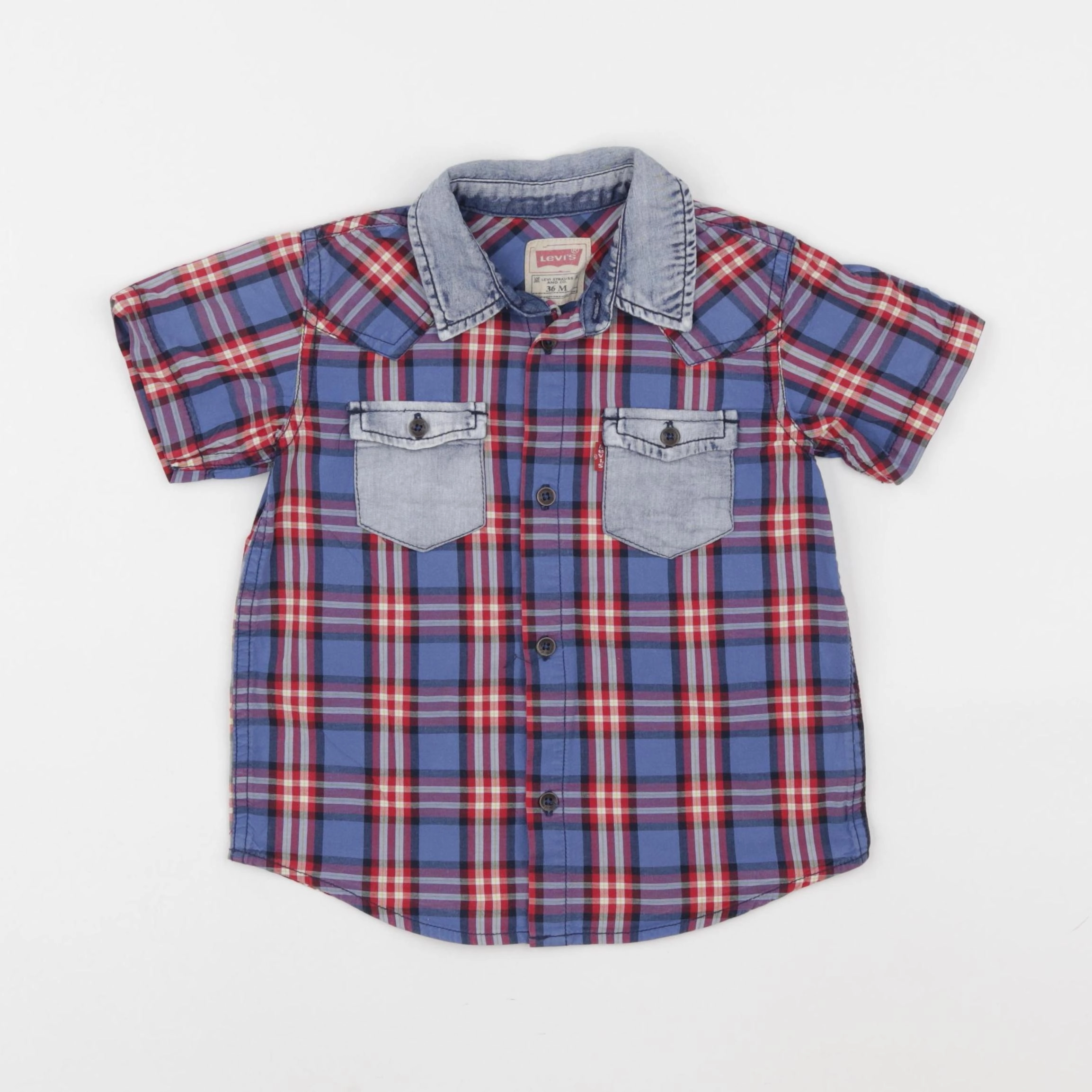 Levi's - chemise bleu, rouge - 36 mois