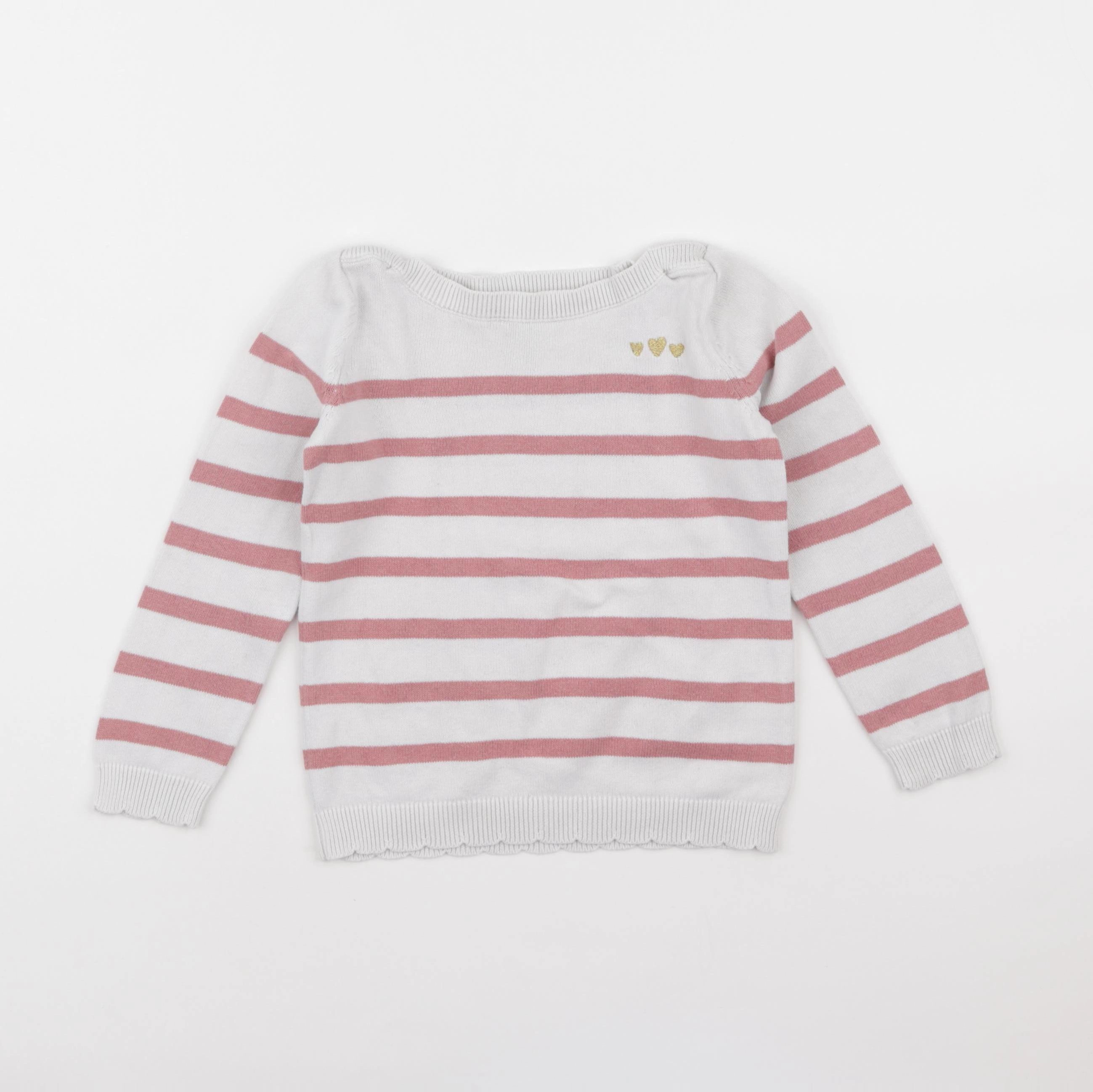 Vertbaudet - pull blanc, rose - 4 ans