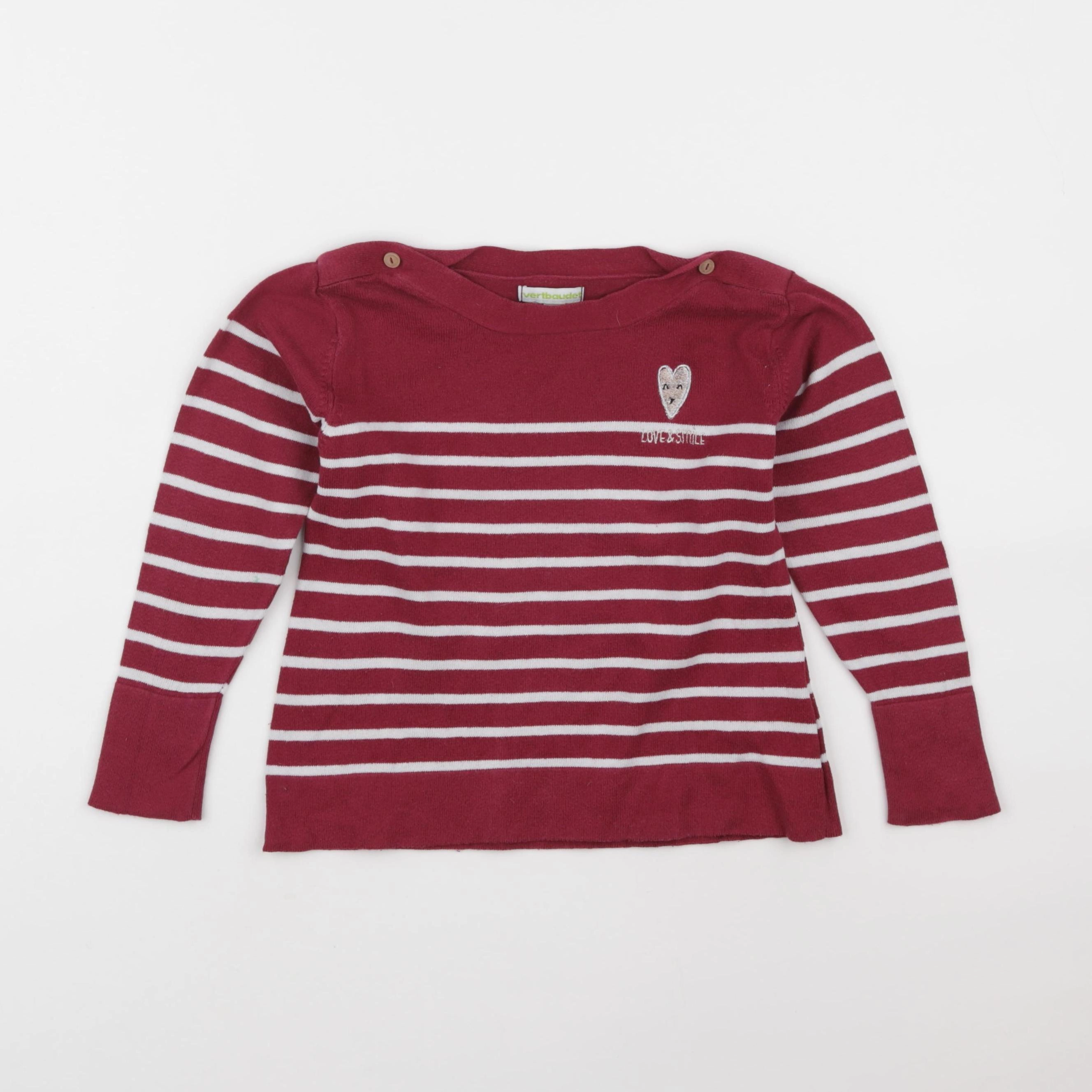 Vertbaudet - pull rouge, blanc - 6 ans