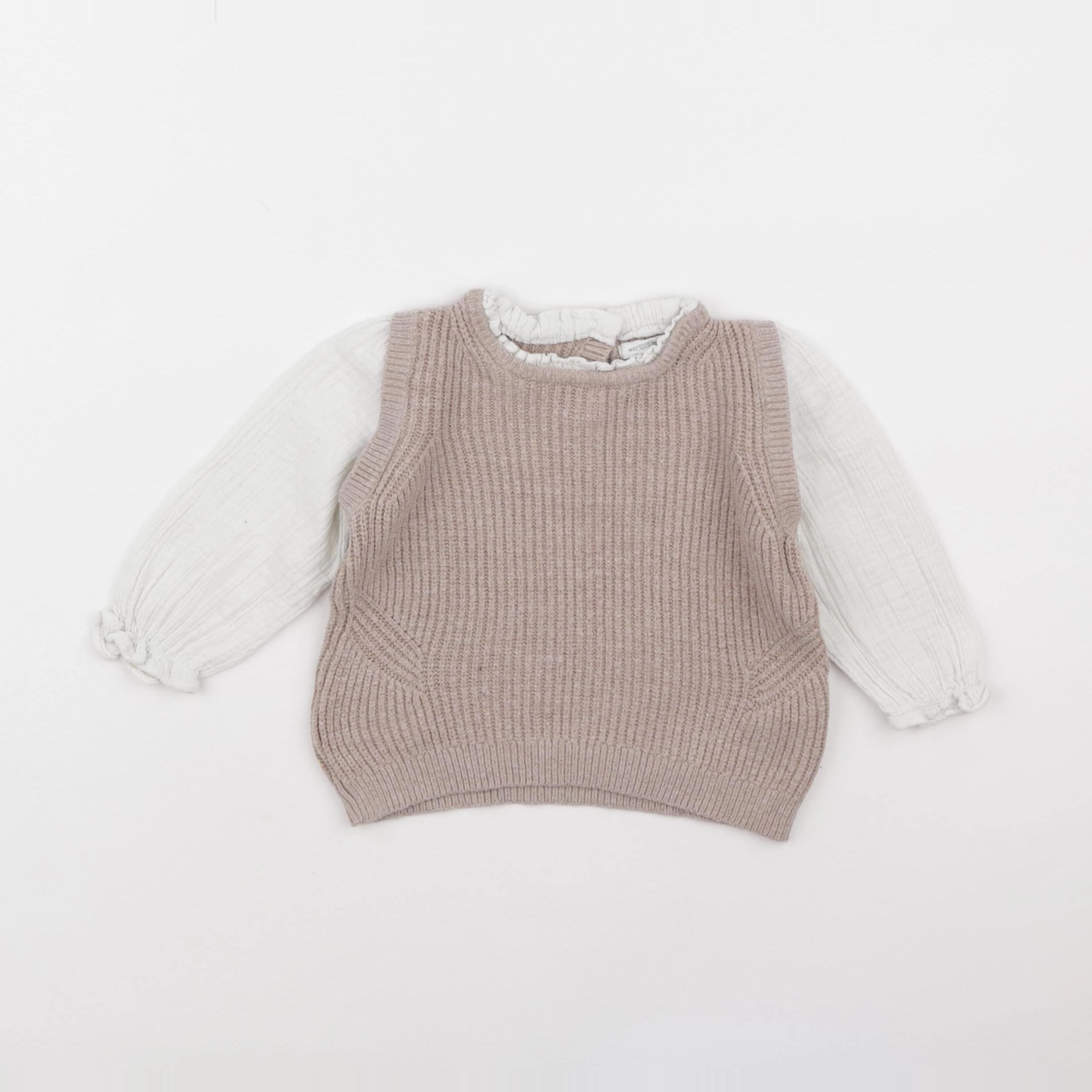 Vertbaudet - pull marron, blanc - 18 mois