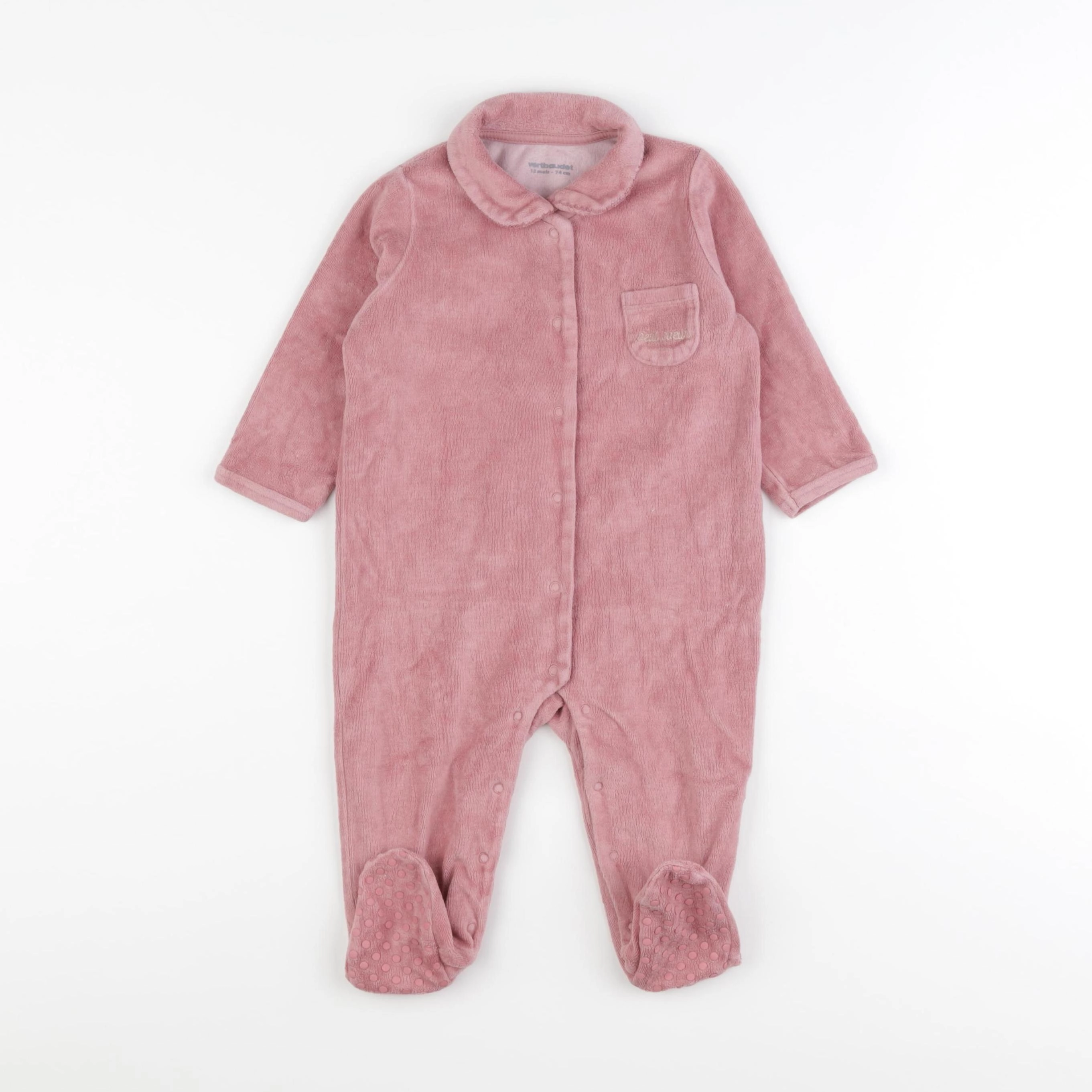 Vertbaudet - pyjama velours rose - 12 mois