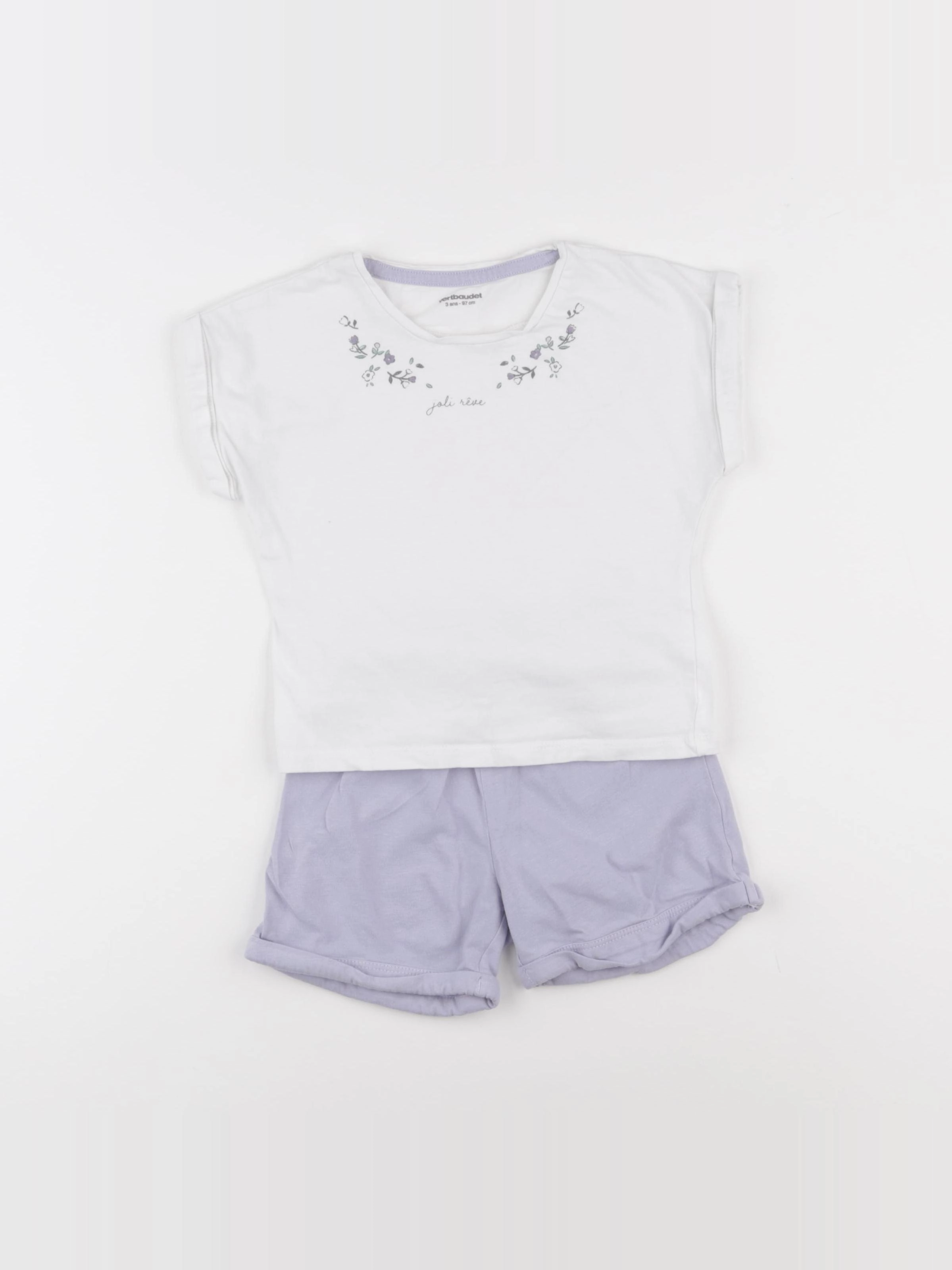 Vertbaudet - ensemble violet, blanc - 3 ans