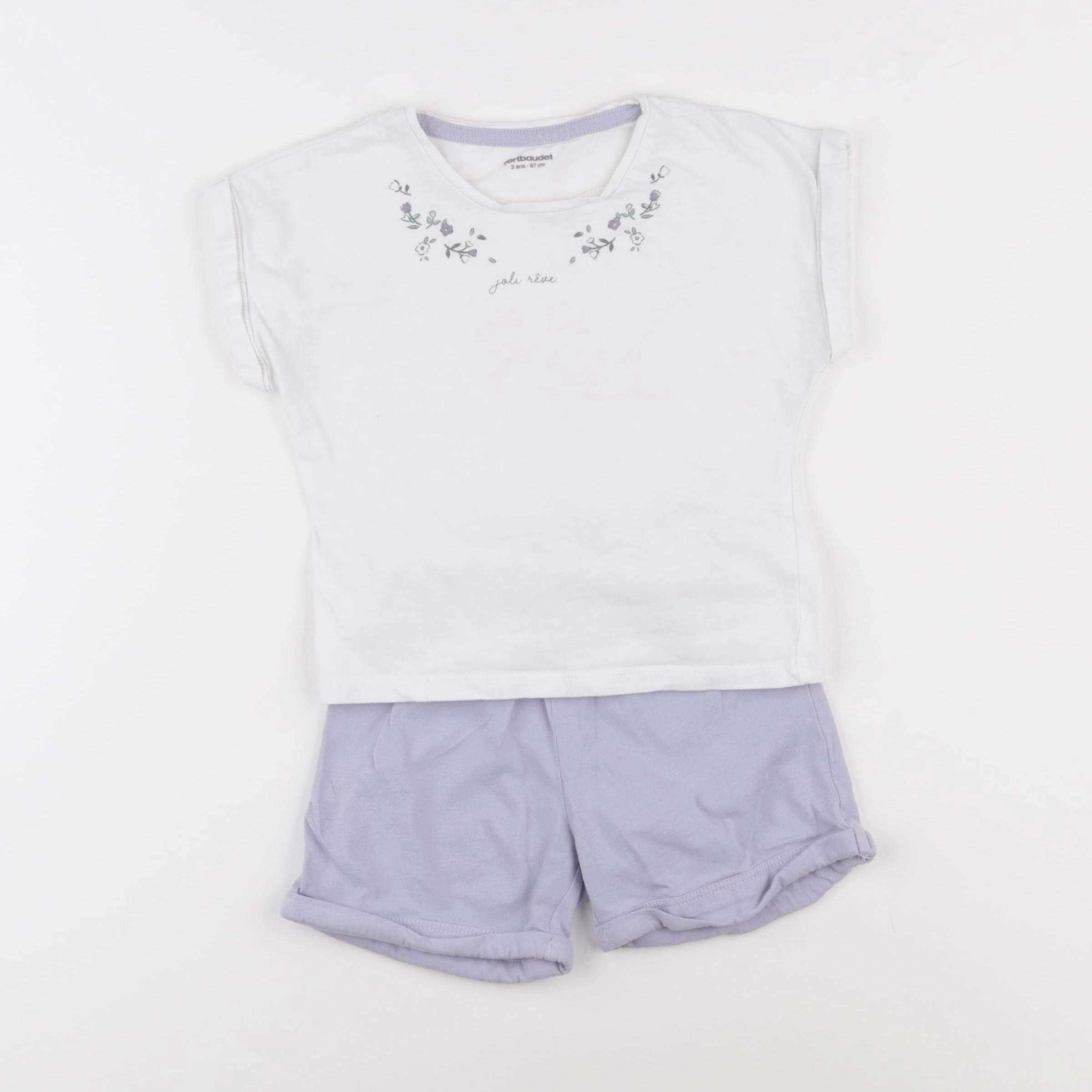 Vertbaudet - ensemble violet, blanc - 3 ans