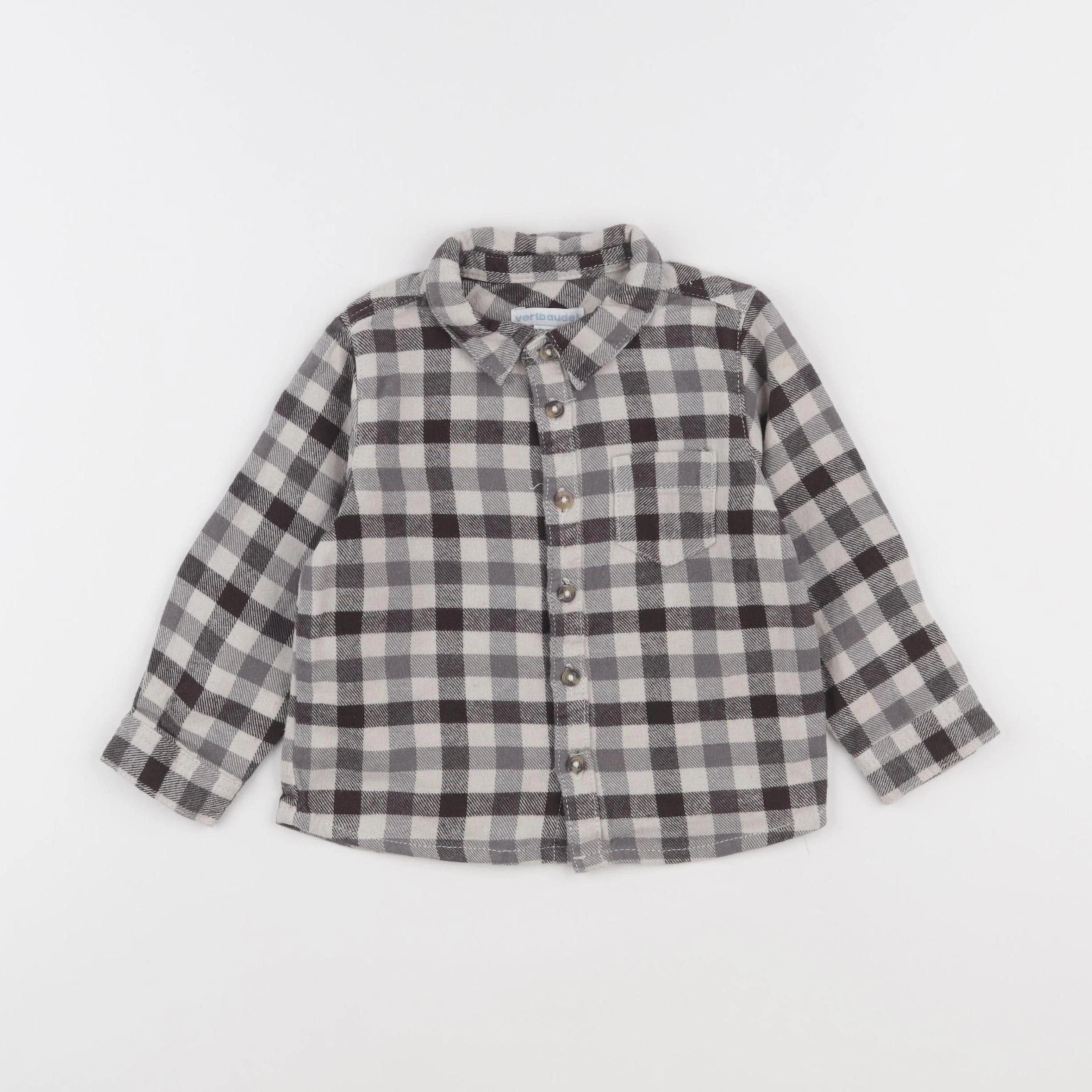 Vertbaudet - chemise beige, gris - 24 mois