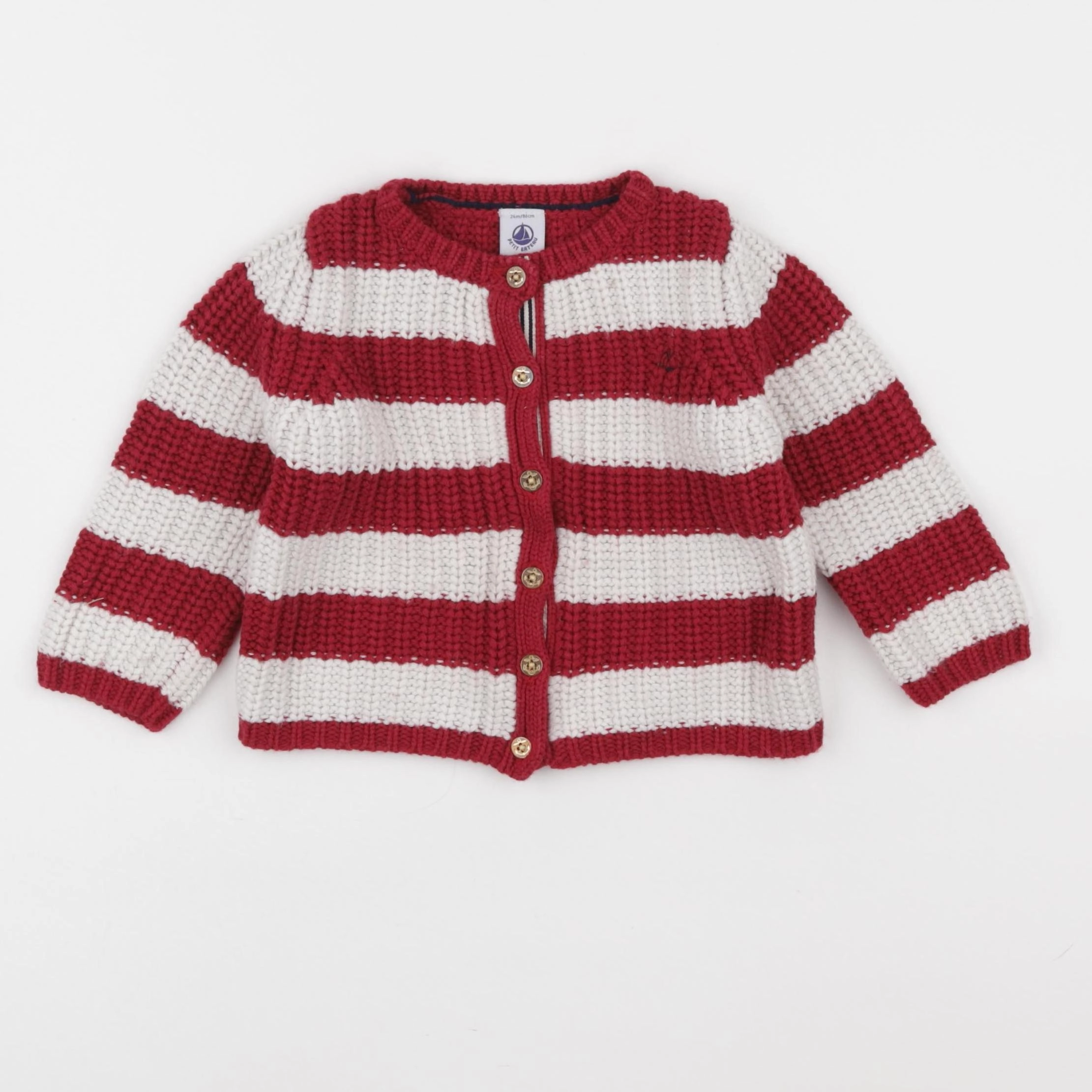 Petit Bateau - gilet blanc, rouge - 24 mois