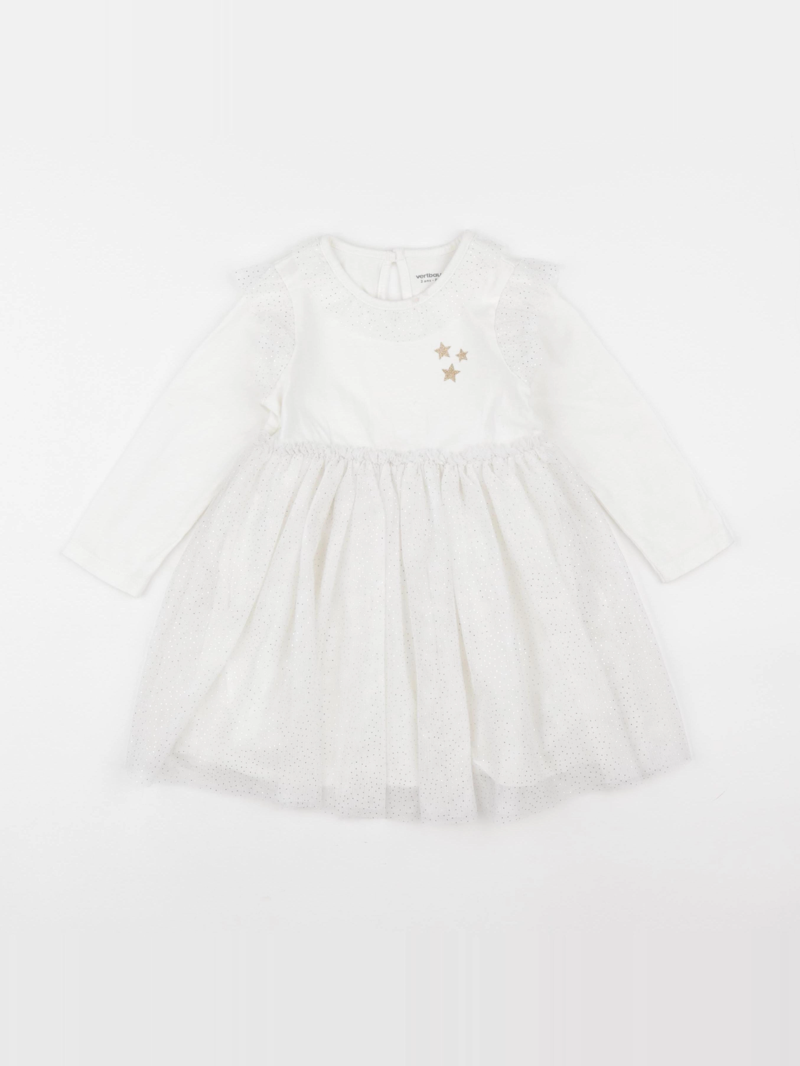 Vertbaudet - robe blanc, argent - 2 ans