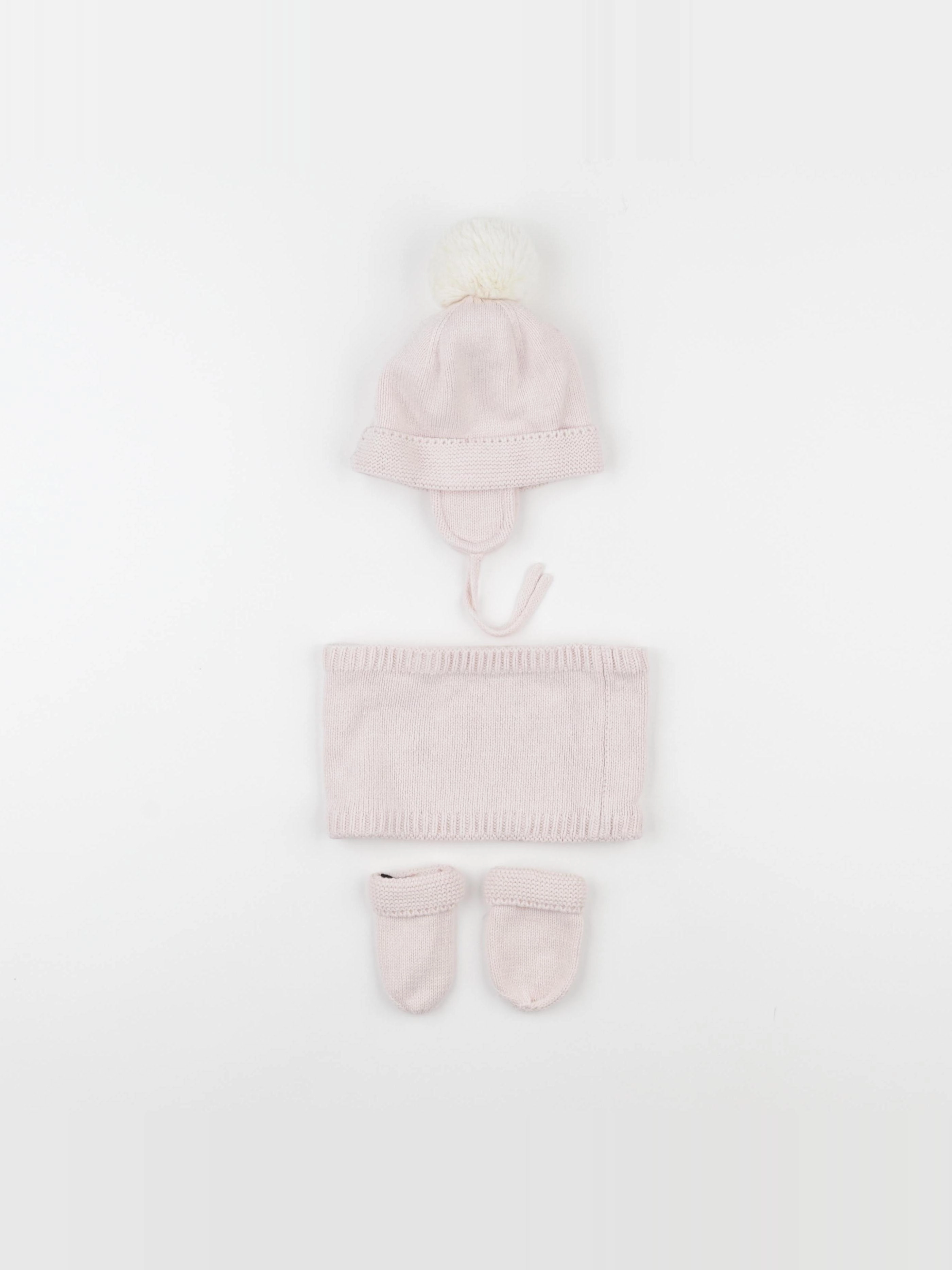 Vertbaudet - ensemble bonnet/moufles/tour de cou rose - 12/18 mois