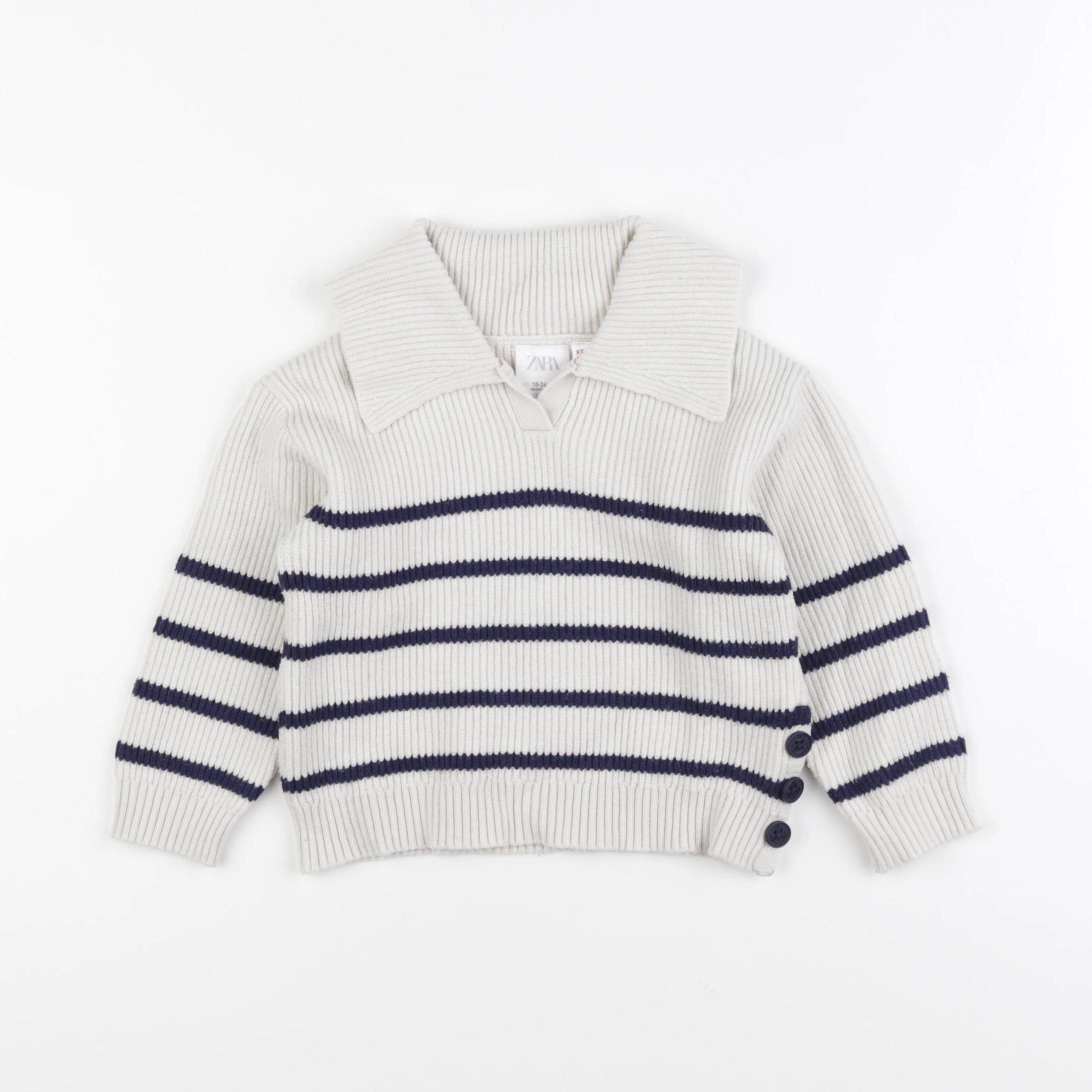 Zara - pull blanc, bleu - 18/24 mois