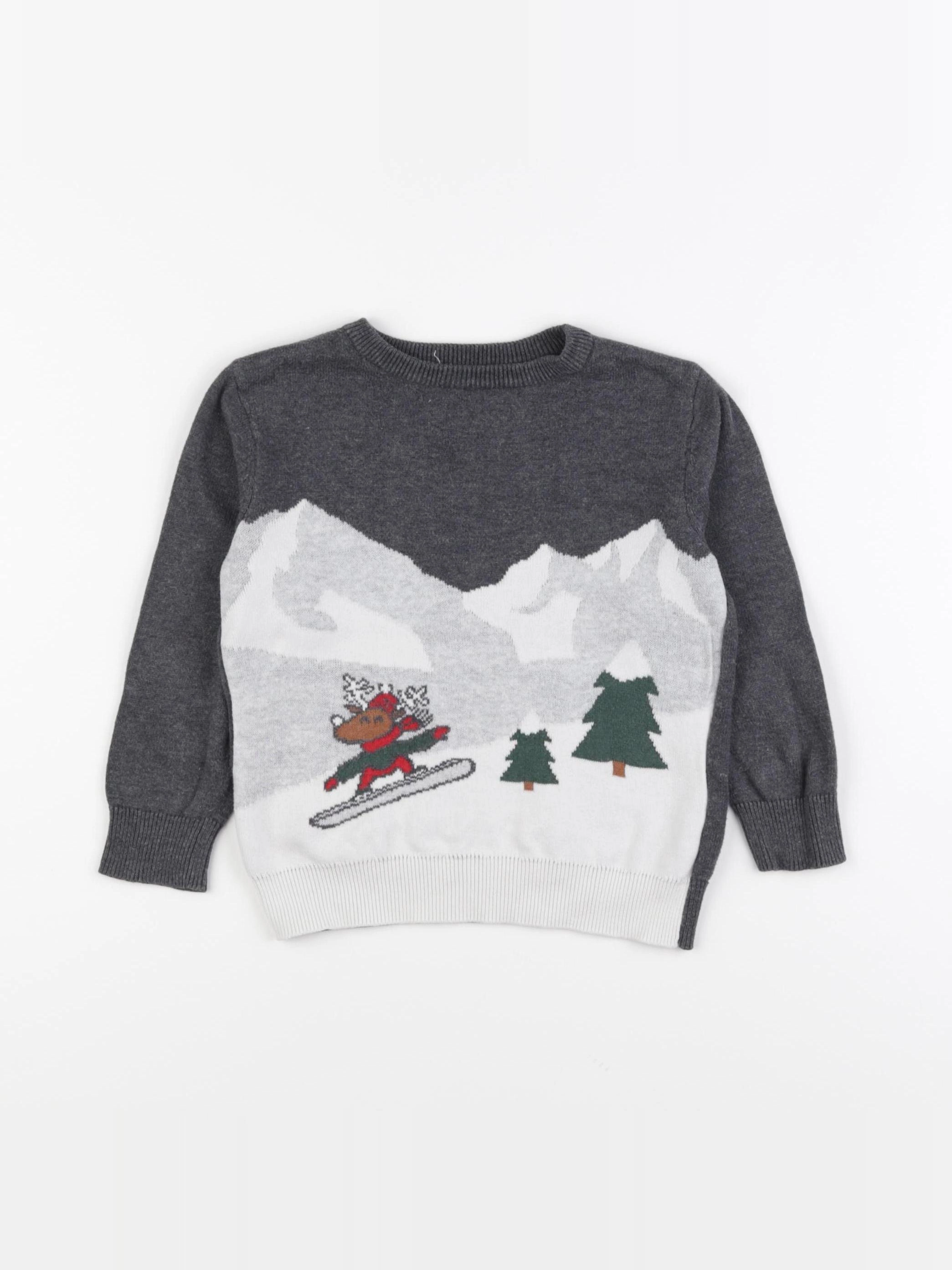 Vertbaudet - pull gris, blanc - 3 ans