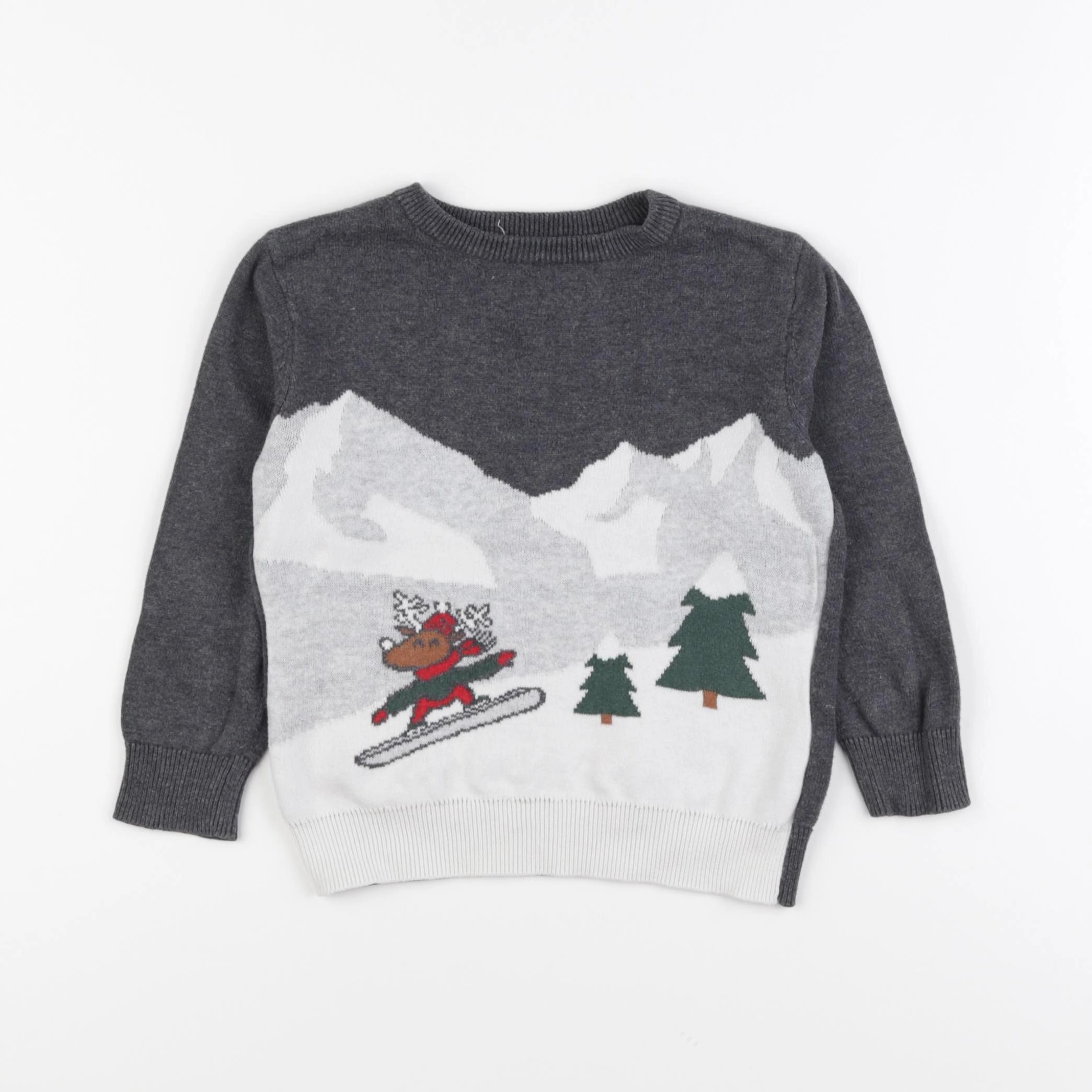 Vertbaudet - pull gris, blanc - 3 ans