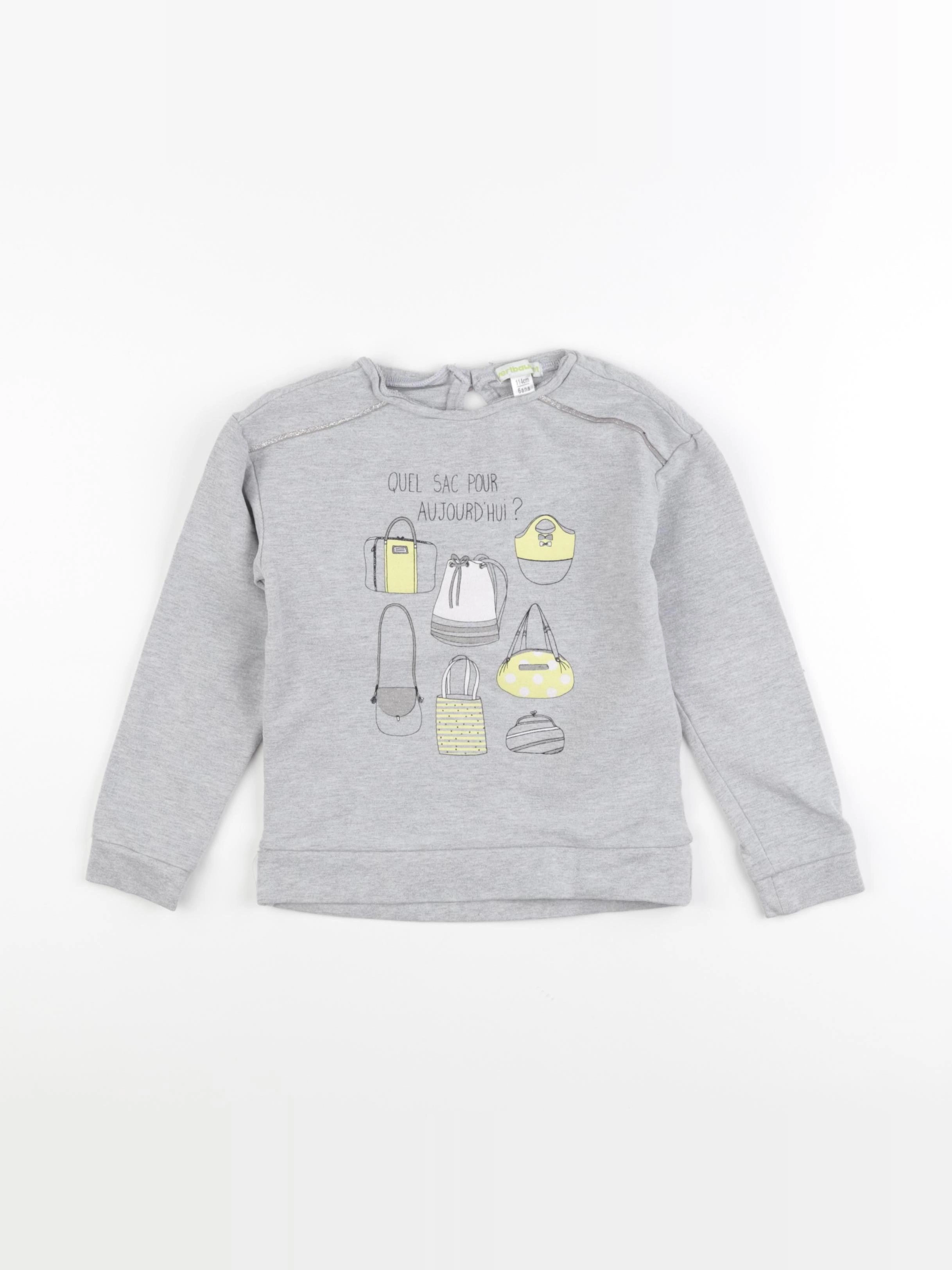 Vertbaudet - sweat gris, argent - 6 ans