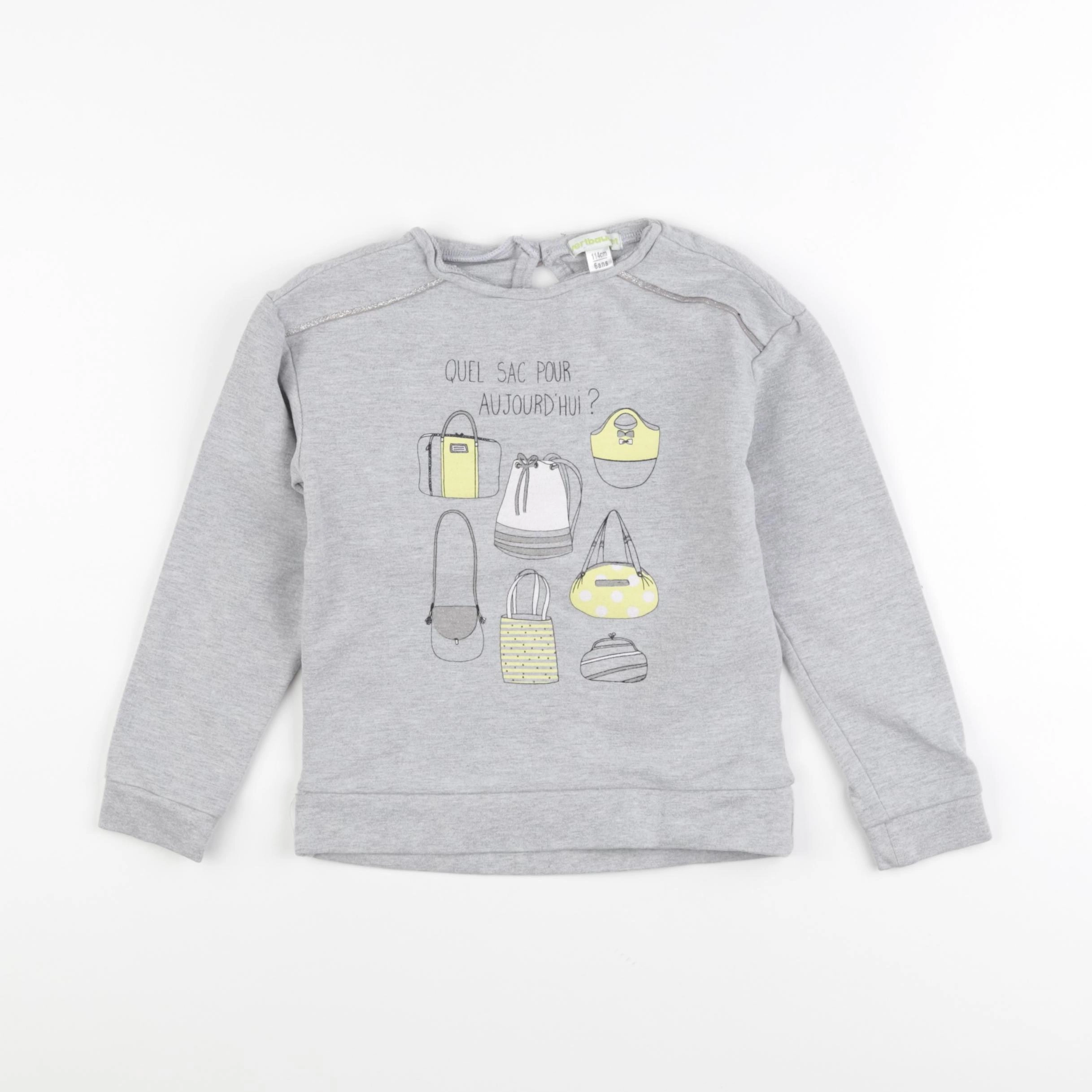 Vertbaudet - sweat gris, argent - 6 ans