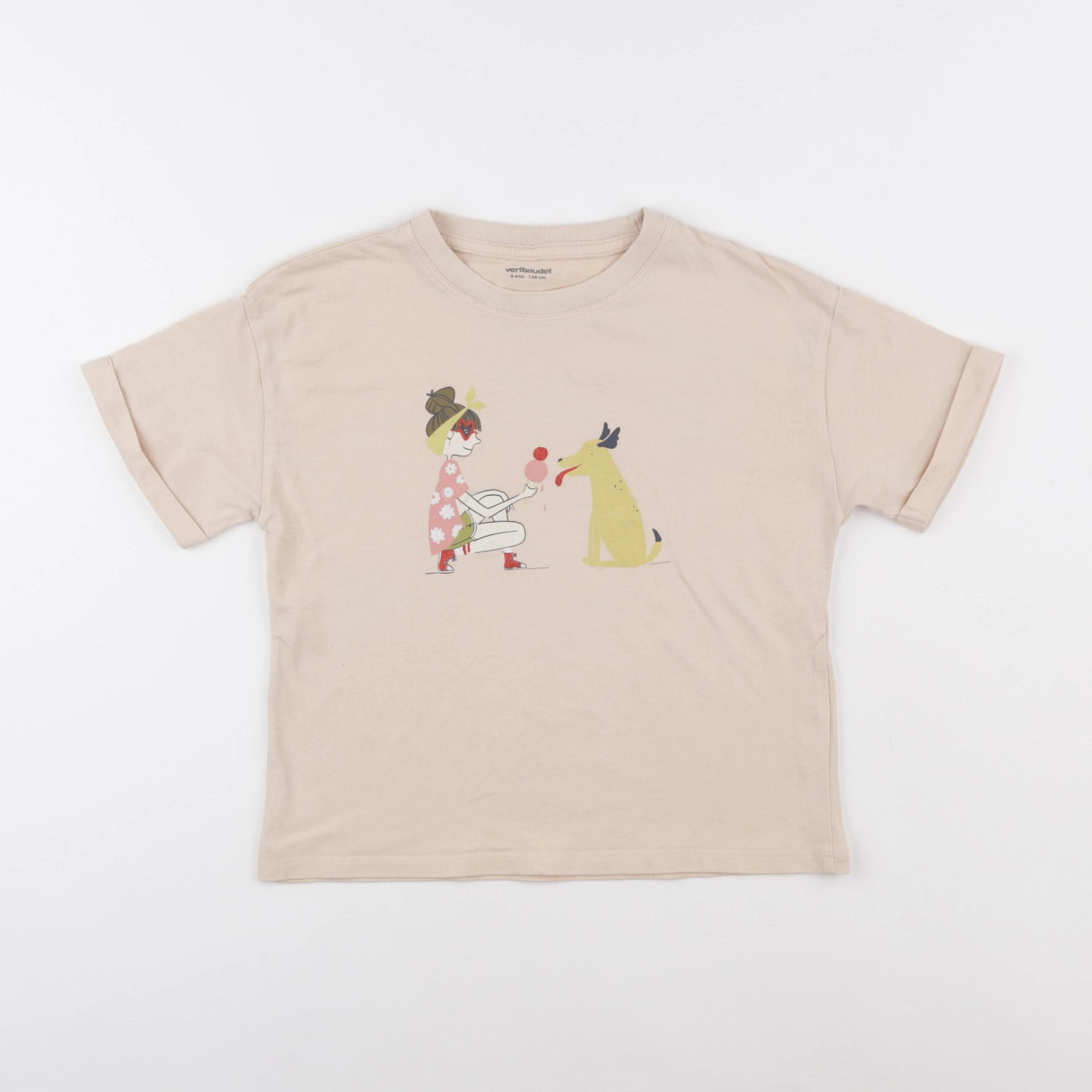 Vertbaudet - tee-shirt beige - 8 ans