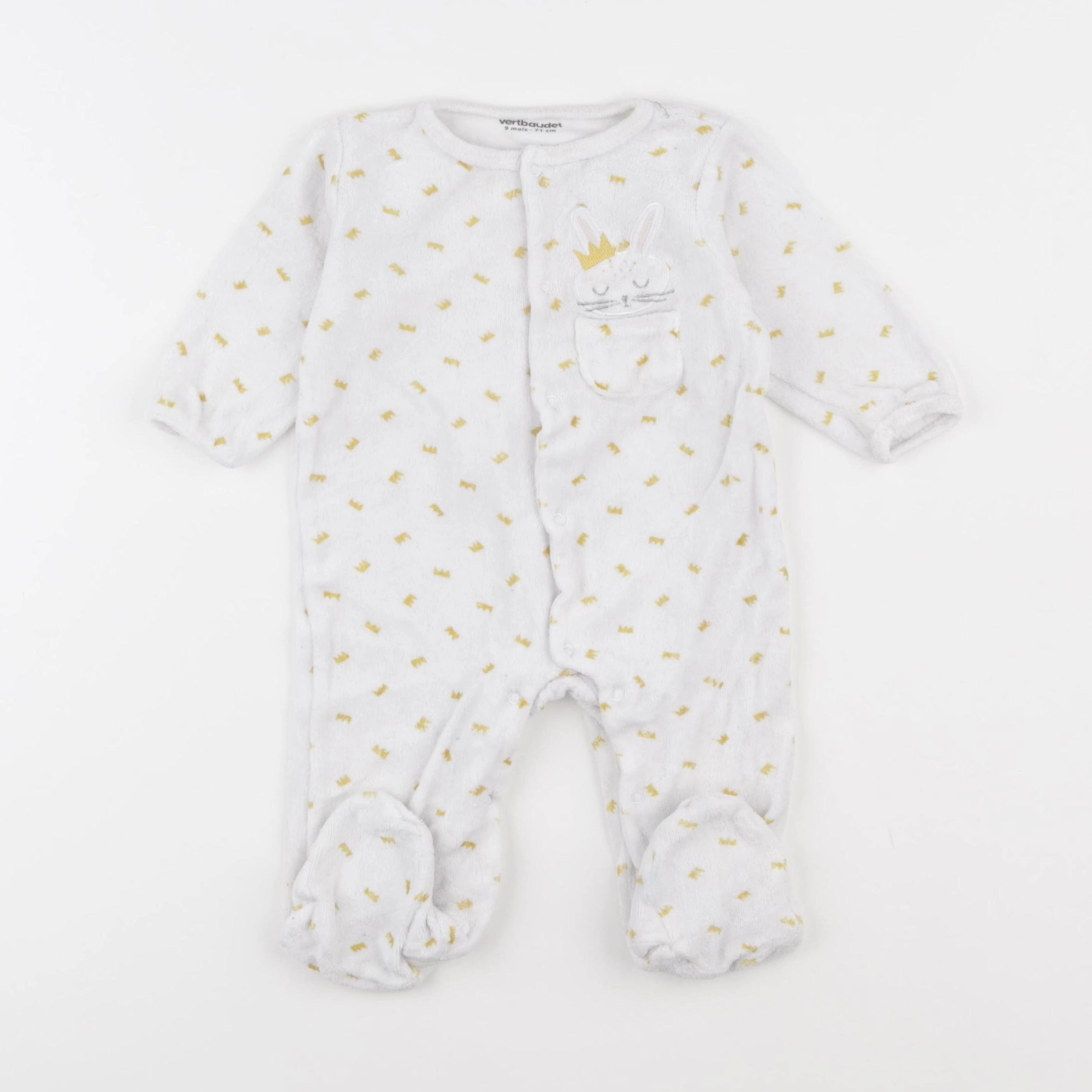 Vertbaudet - pyjama velours blanc - 9 mois