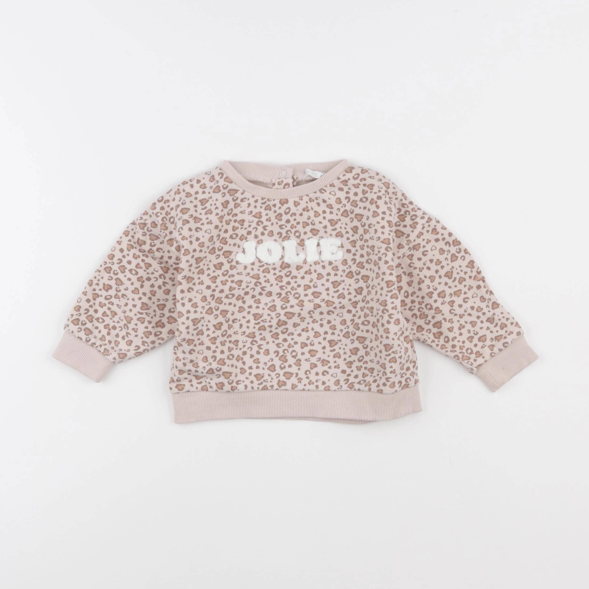 Vertbaudet - sweat marron, rose - 18 mois